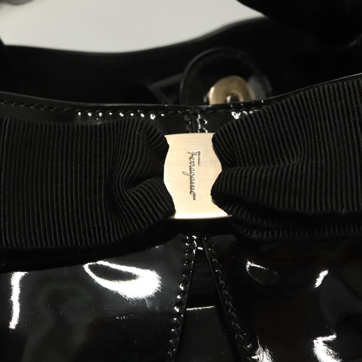 Salvatore Ferragamo Vala Patent Leather Black Patent_Leather Handbag (Pre-Owned)