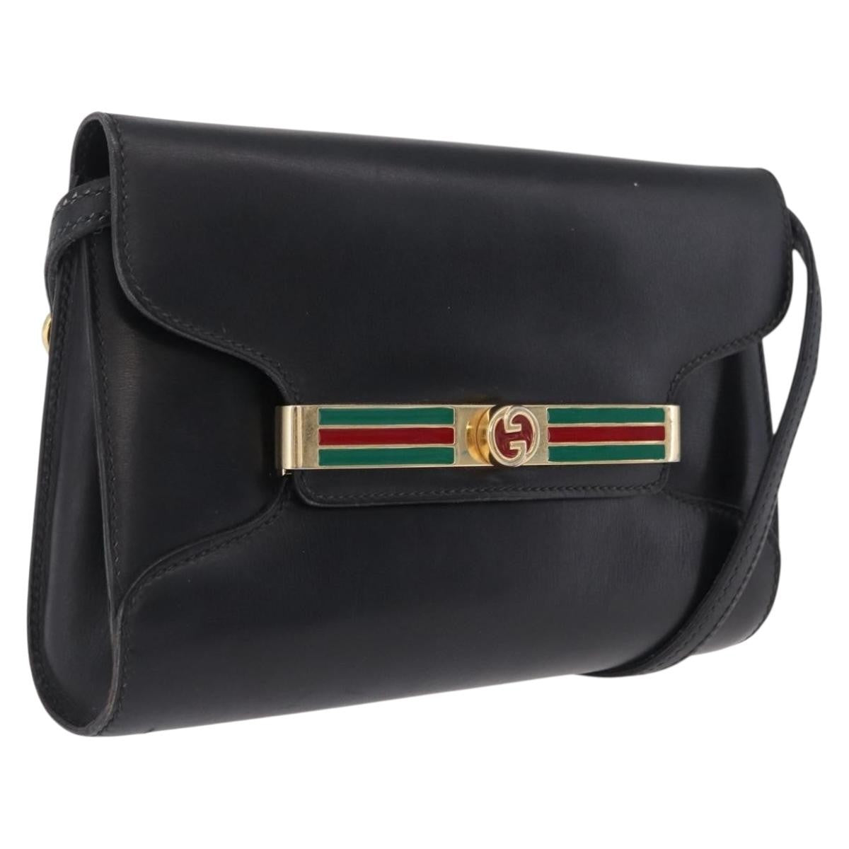 Gucci Sherry Line Shoulder Leather Black Leather Handbag (Pre-Owned)