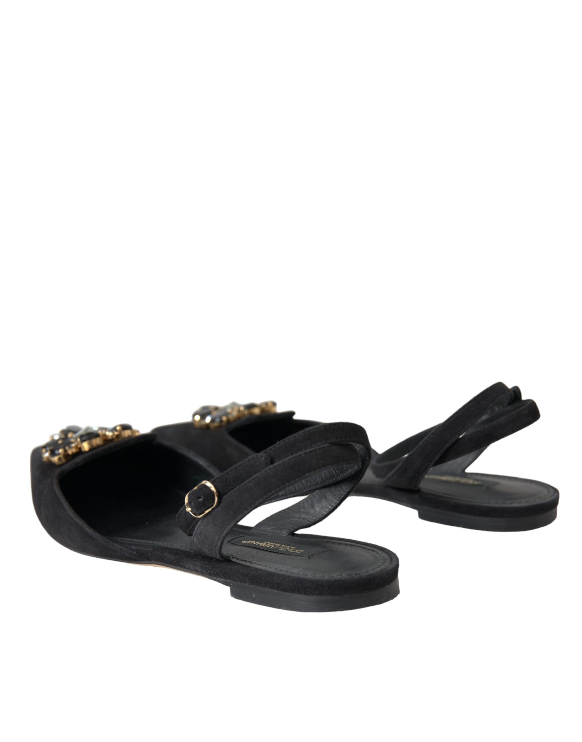Dolce & Gabbana Black Leather Crystal Slingback Sandals Women's Shoes (Pre-Owned)
