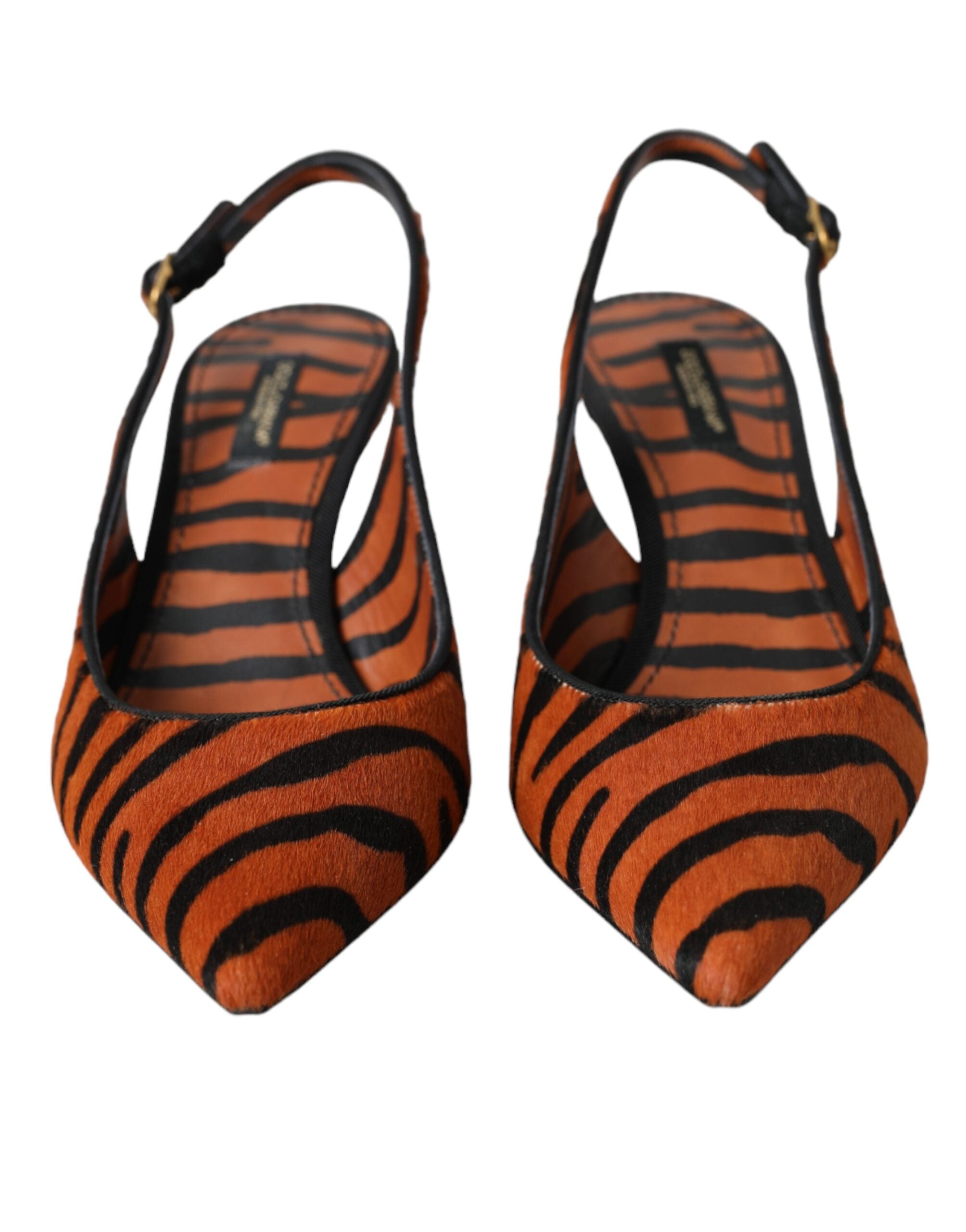 Dolce & Gabbana Black Orange Zebra Leather Slingbacks Women's Shoes