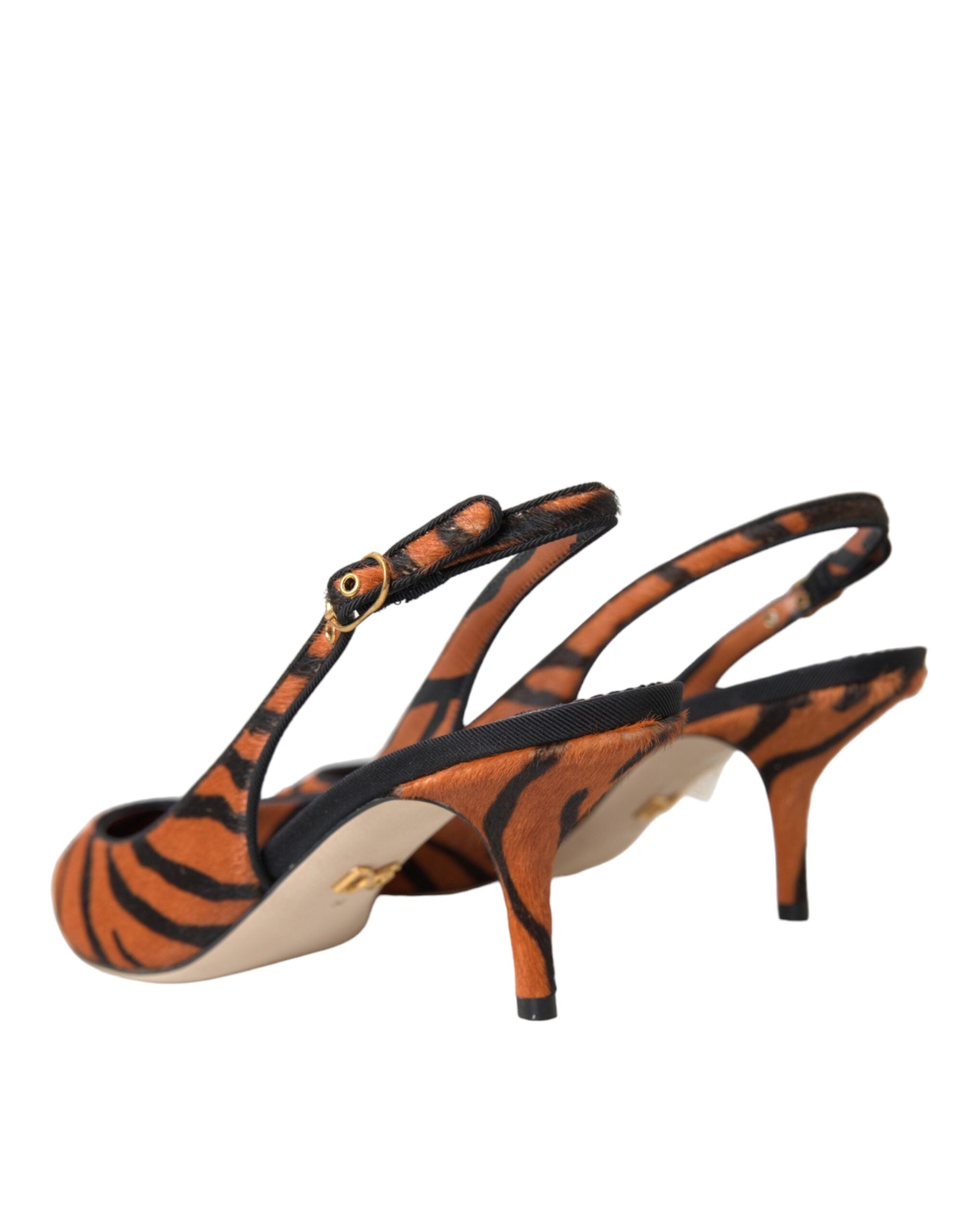 Dolce & Gabbana Black Orange Zebra Leather Slingbacks Women's Shoes