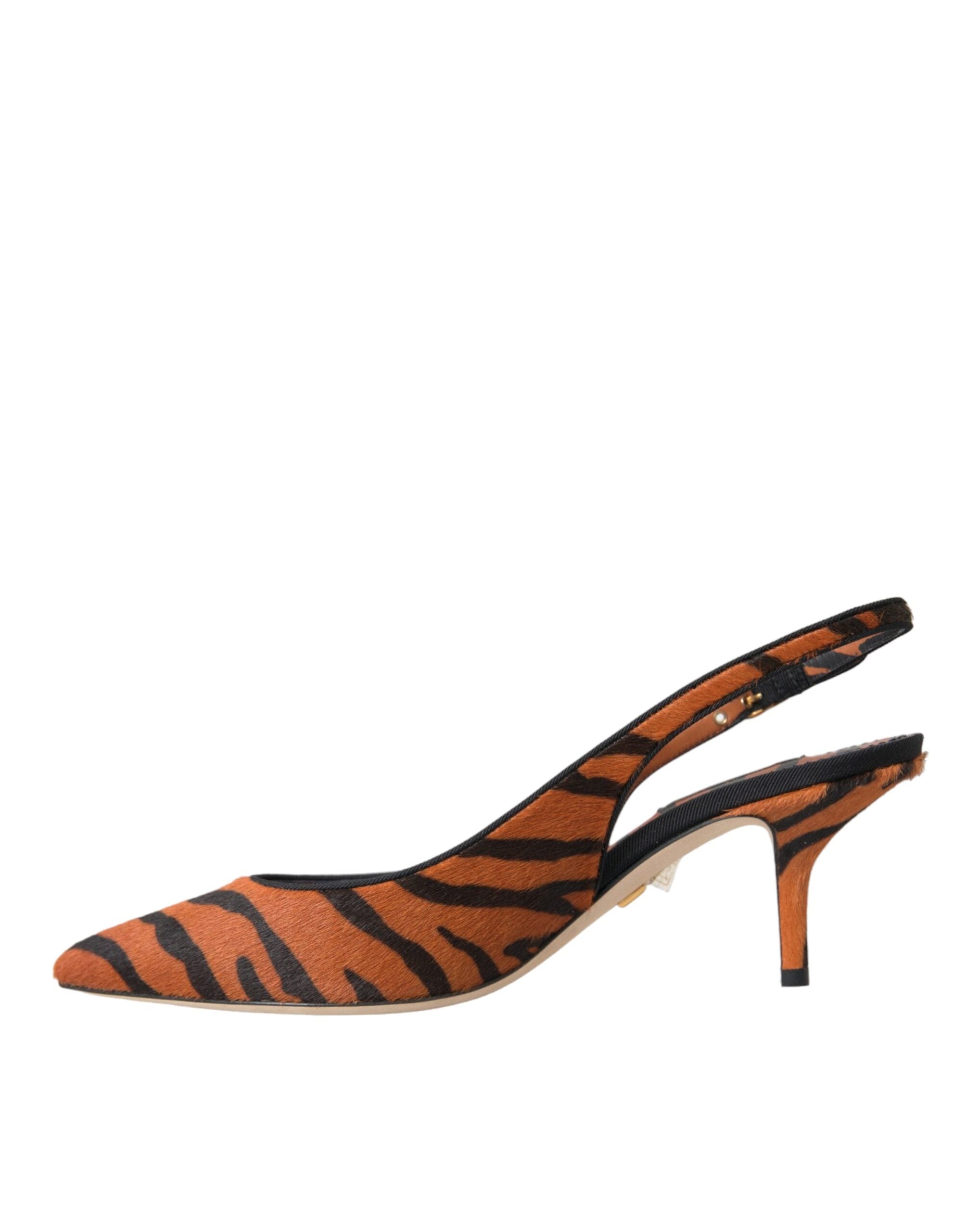 Dolce & Gabbana Black Orange Zebra Leather Slingbacks Women's Shoes
