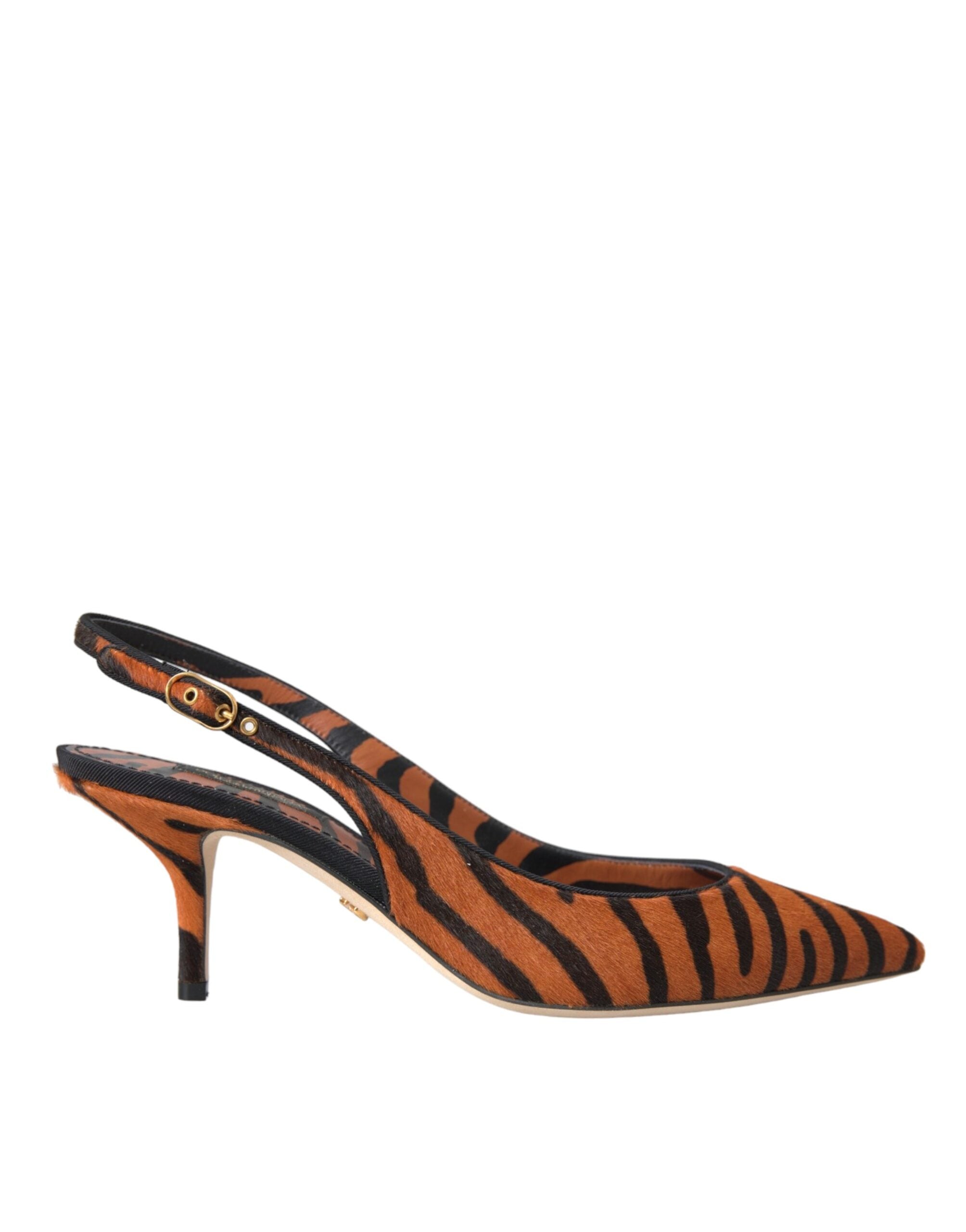 Dolce & Gabbana Black Orange Zebra Leather Slingbacks Women's Shoes