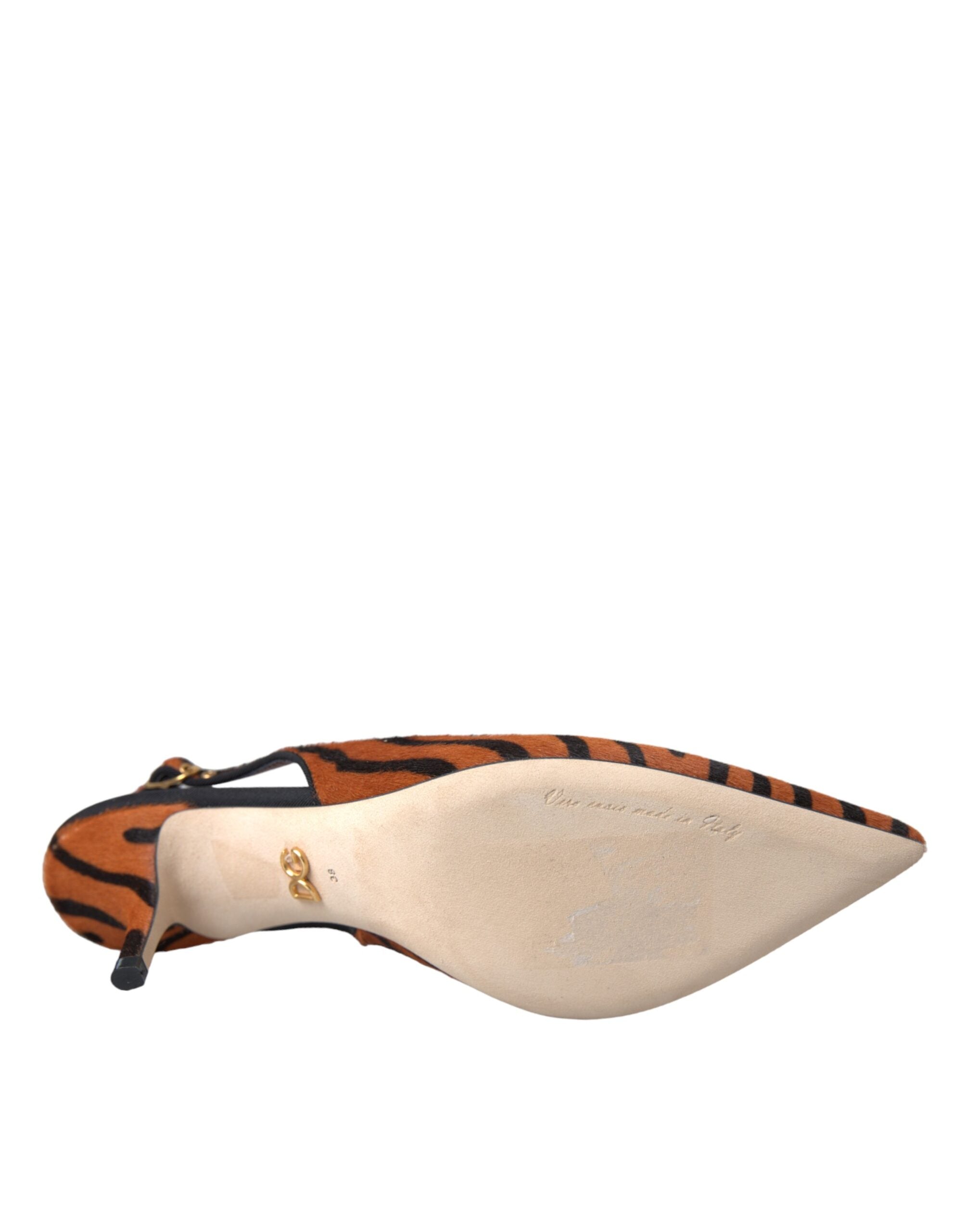 Dolce & Gabbana Black Orange Zebra Leather Slingbacks Women's Shoes