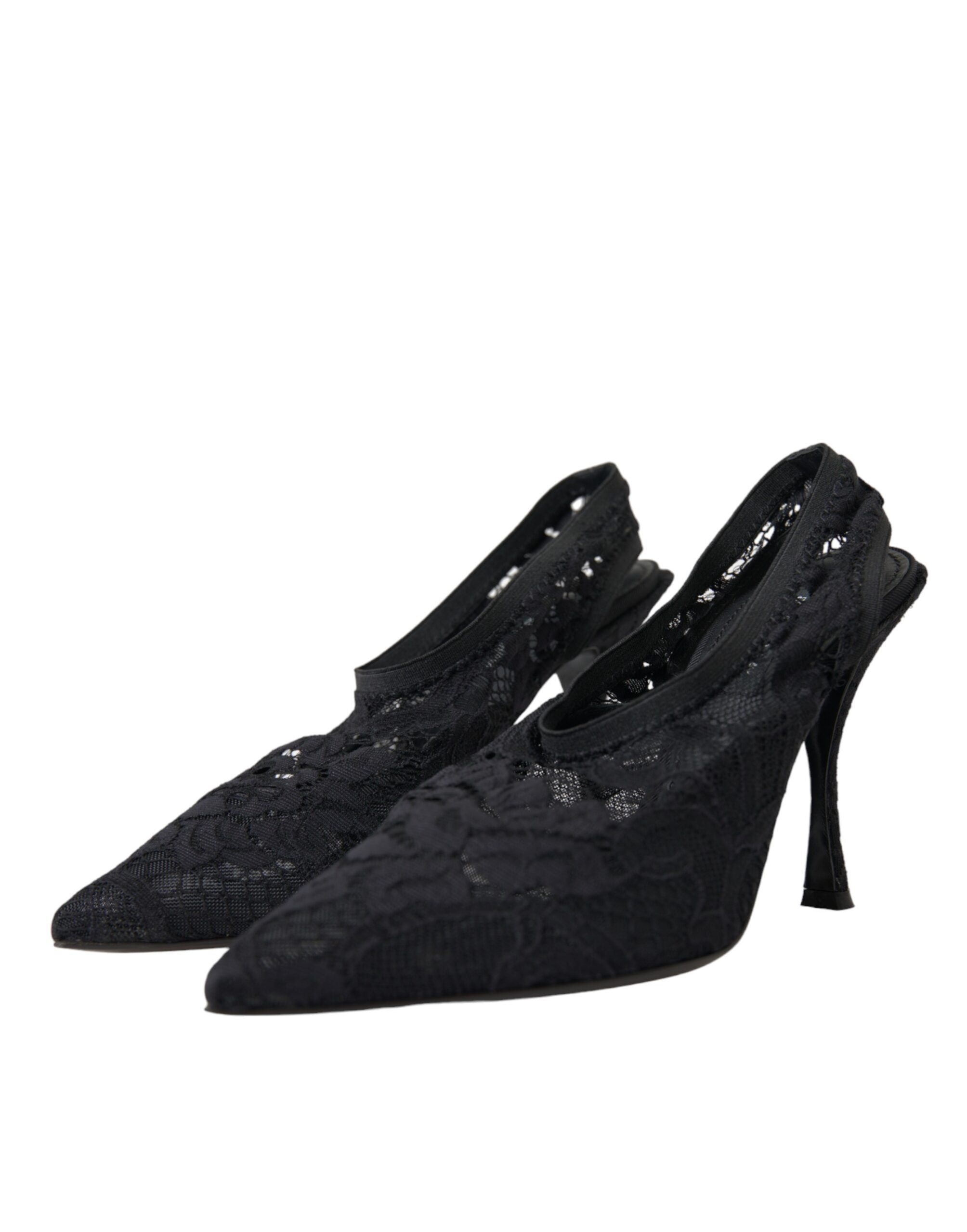 Dolce & Gabbana Black Lace Stretch Heels Slingbacks Women's Shoes (Pre-Owned)