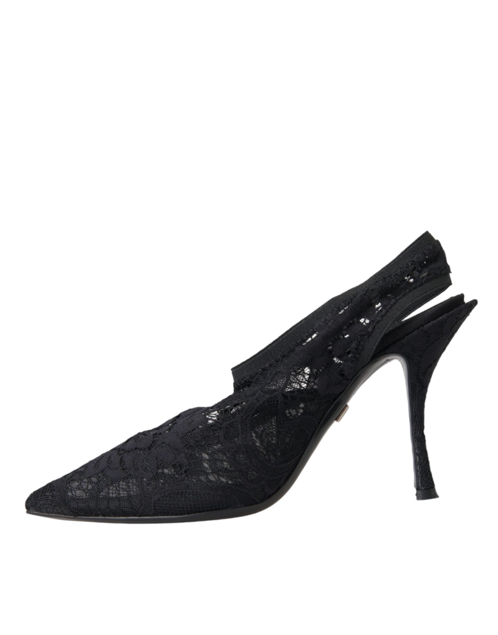 Dolce & Gabbana Black Lace Stretch Heels Slingbacks Women's Shoes (Pre-Owned)