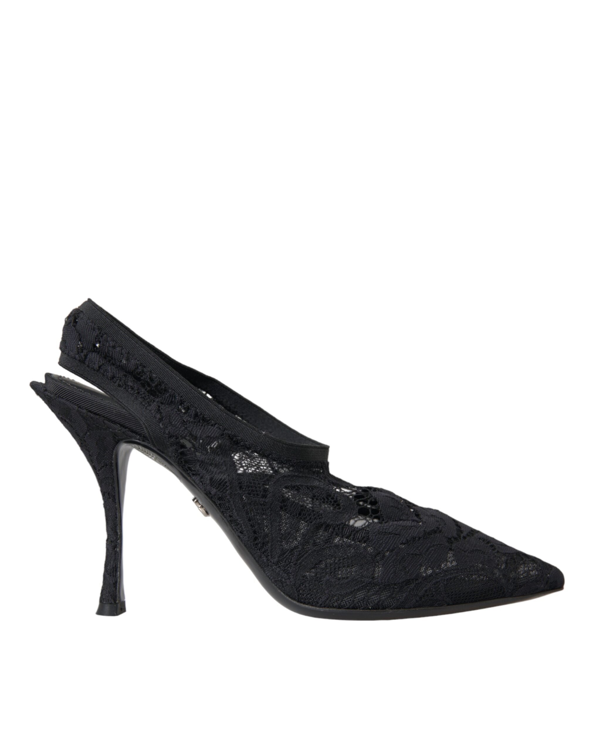 Dolce & Gabbana Black Lace Stretch Heels Slingbacks Women's Shoes (Pre-Owned)