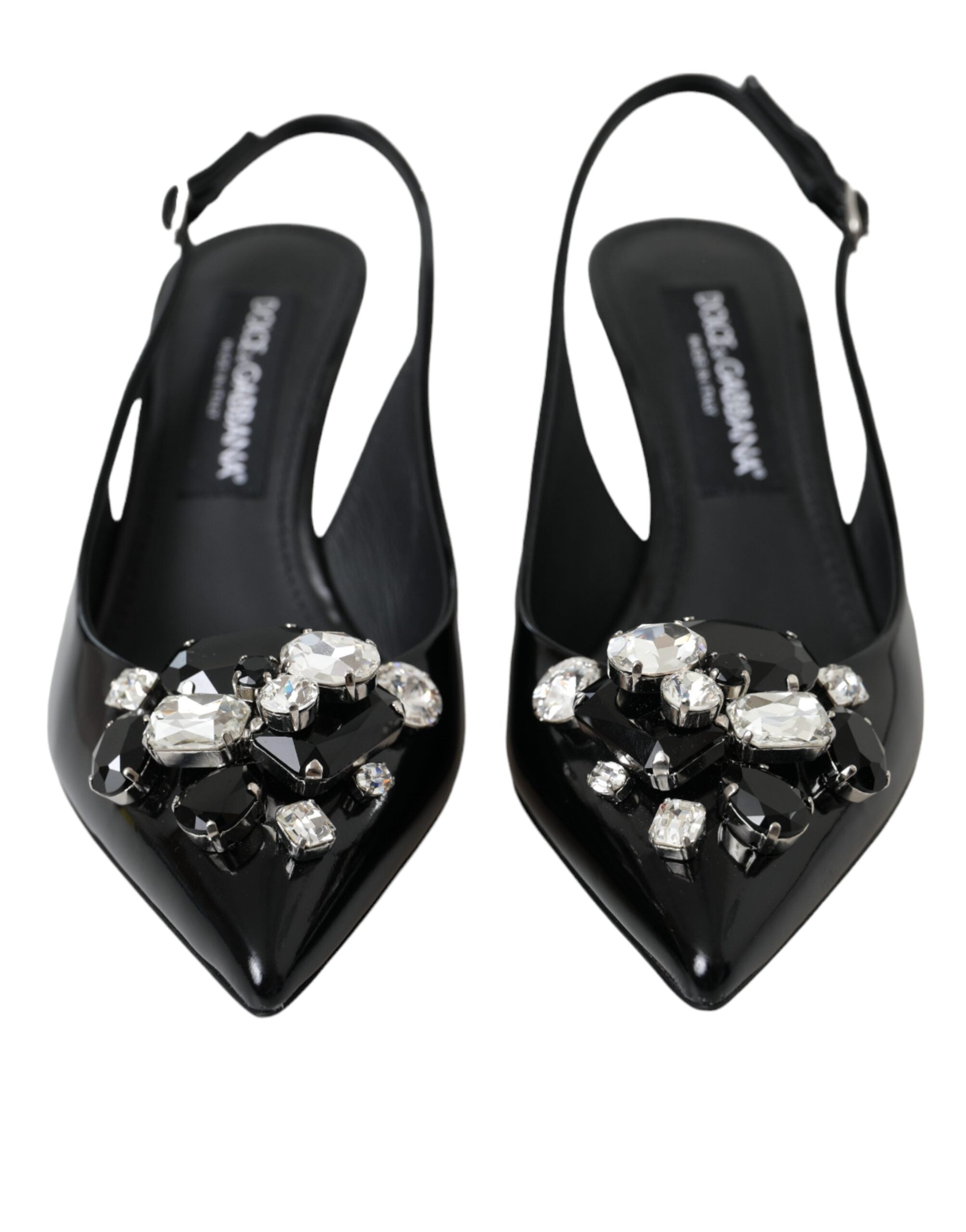 Dolce & Gabbana Black Patent Leather Crystal Slingback Women's Shoes (Pre-Owned)