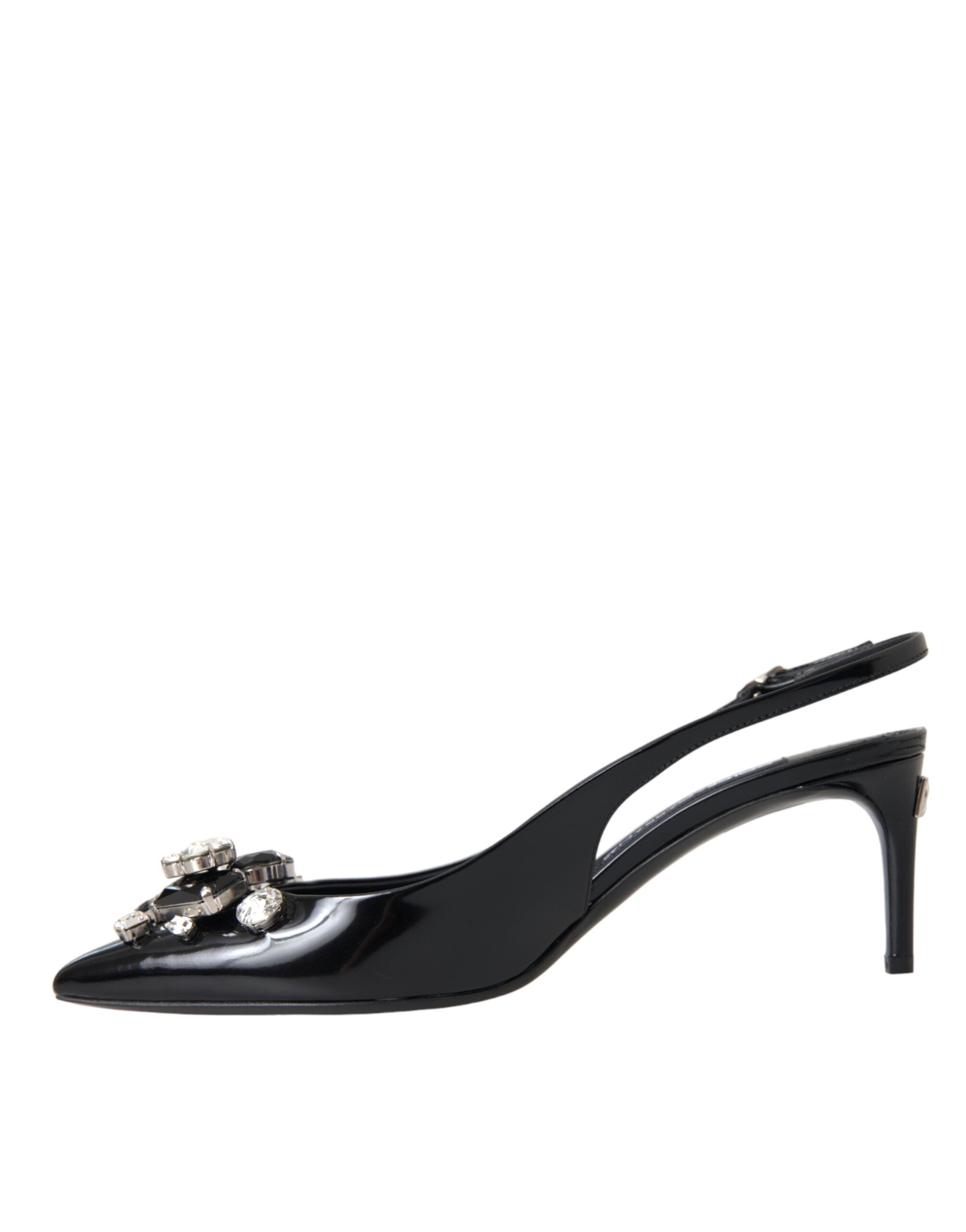 Dolce & Gabbana Black Patent Leather Crystal Slingback Women's Shoes (Pre-Owned)