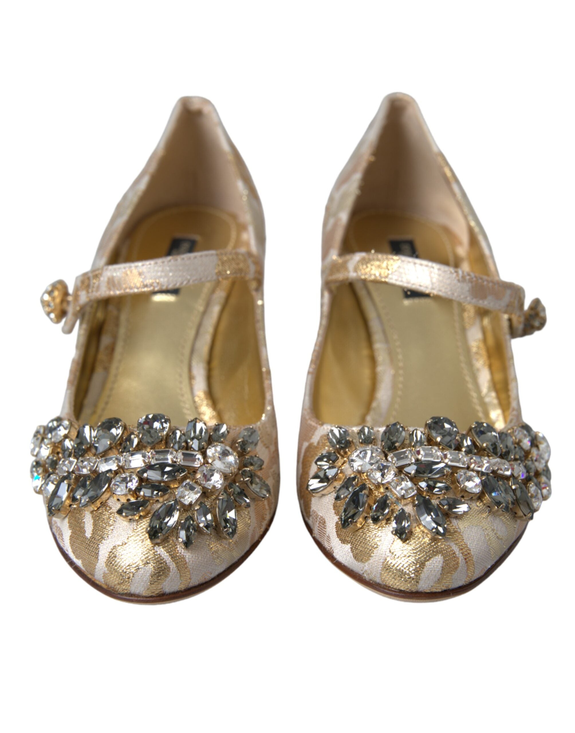 Dolce & Gabbana Gold Jacquard Crystal Mary Janes Pumps Women's Shoes