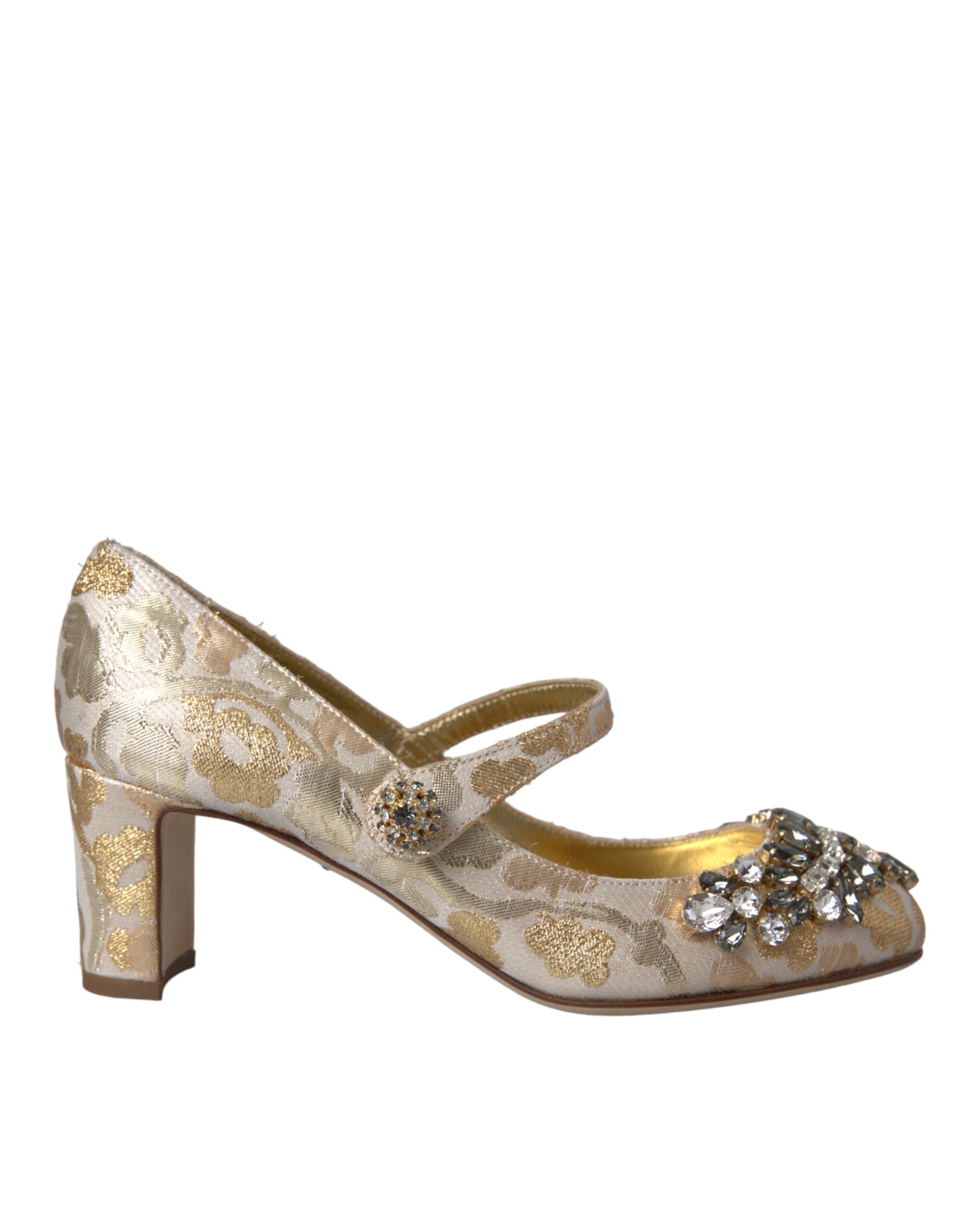 Dolce & Gabbana Gold Jacquard Crystal Mary Janes Pumps Women's Shoes