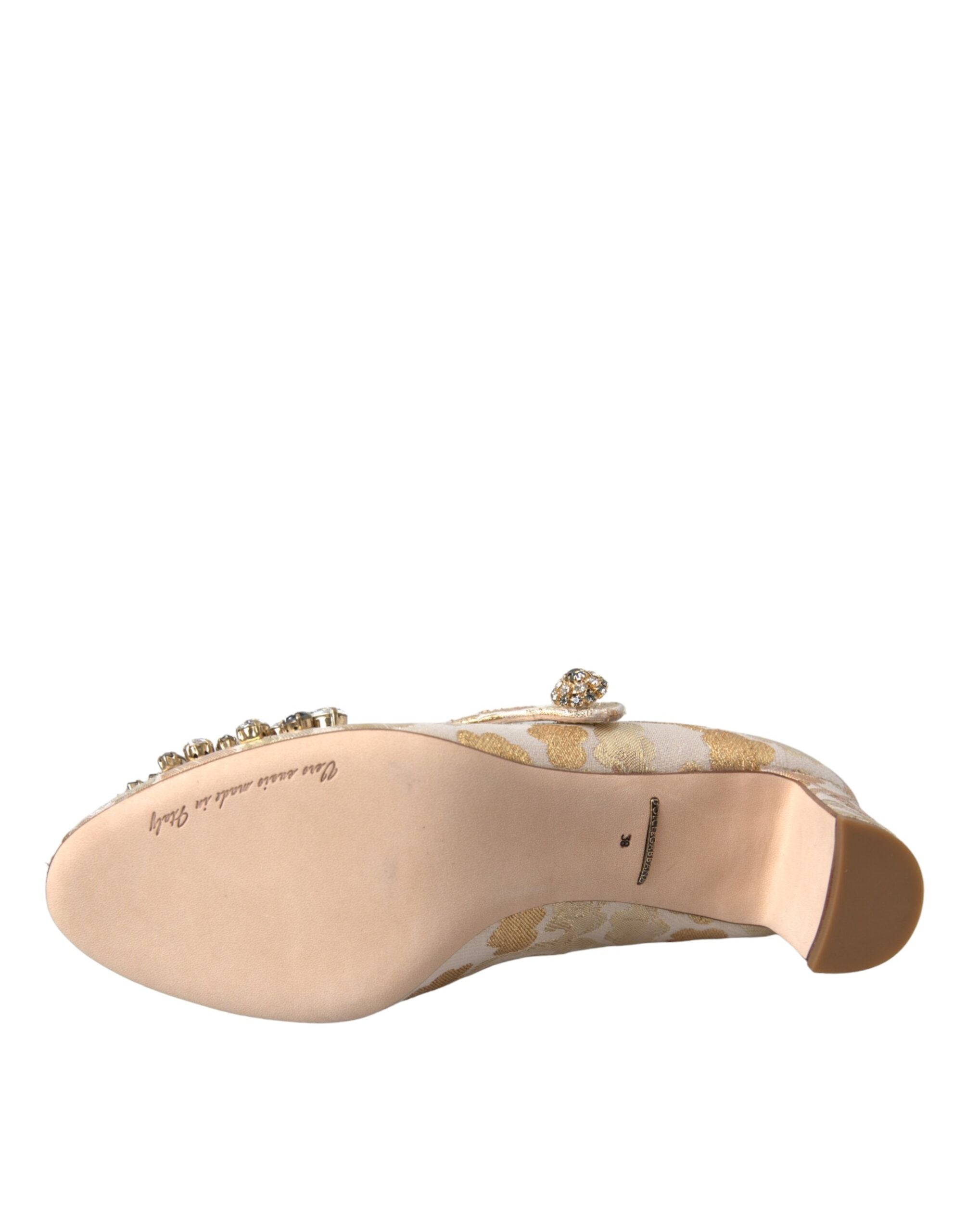 Dolce & Gabbana Gold Jacquard Crystal Mary Janes Pumps Women's Shoes