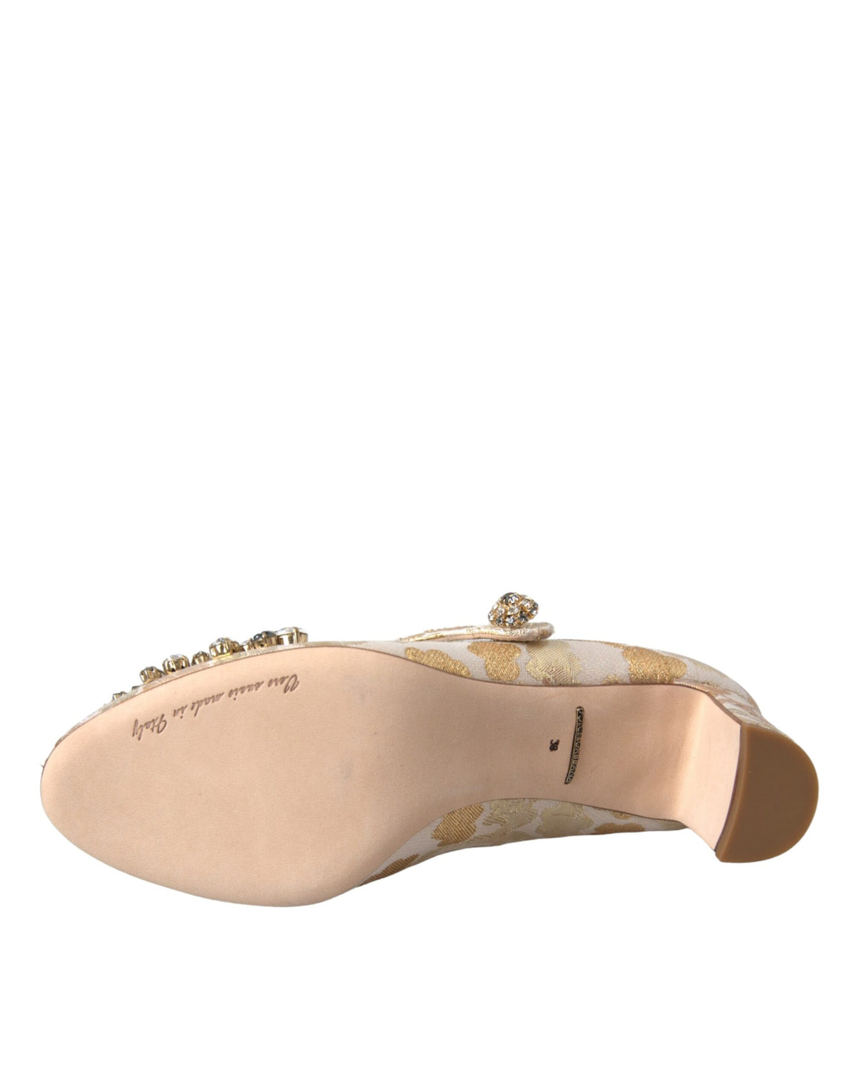 Dolce & Gabbana Gold Jacquard Crystal Mary Janes Pumps Women's Shoes