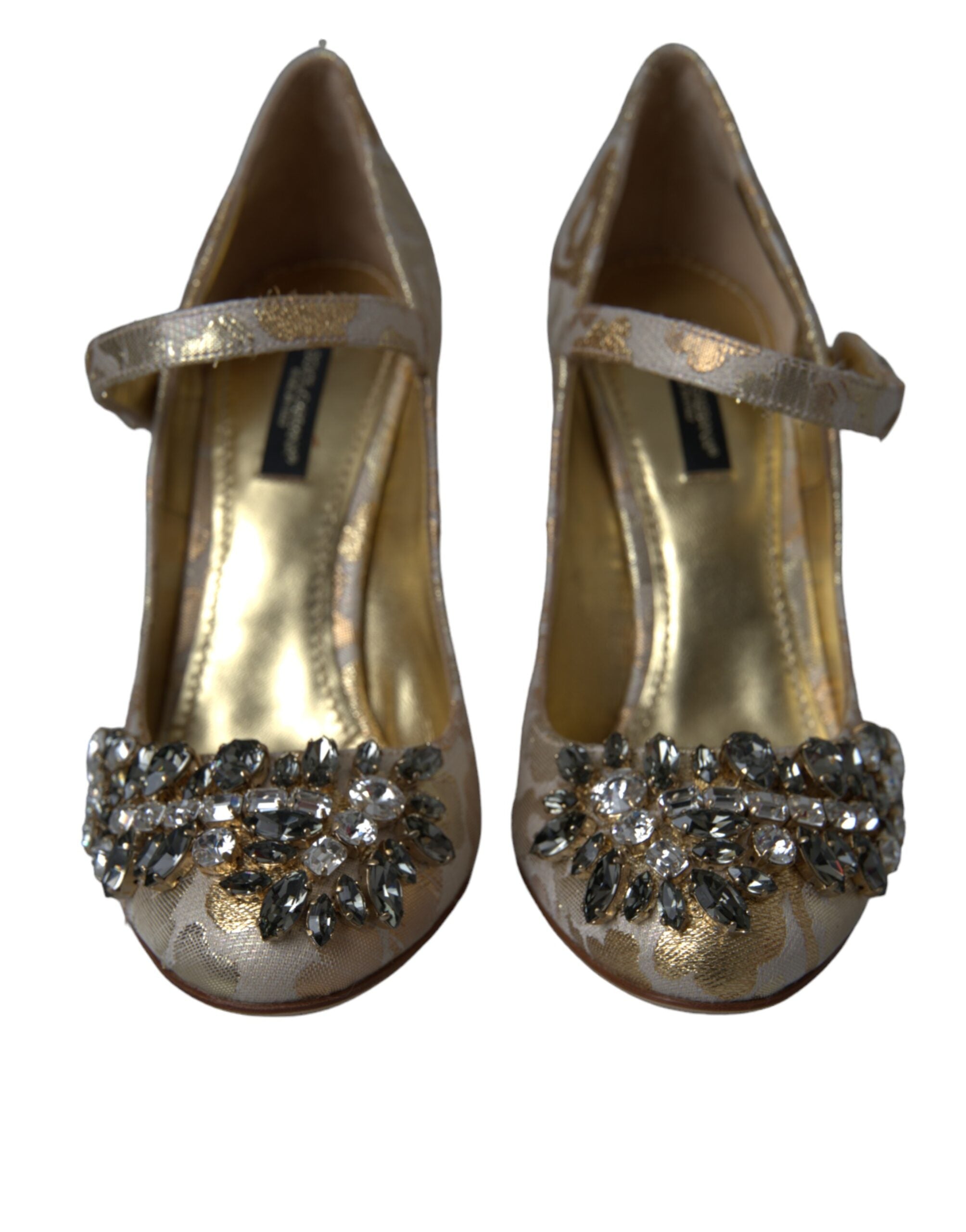 Dolce & Gabbana Gold Jacquard Crystal Mary Janes Pumps Women's Shoes