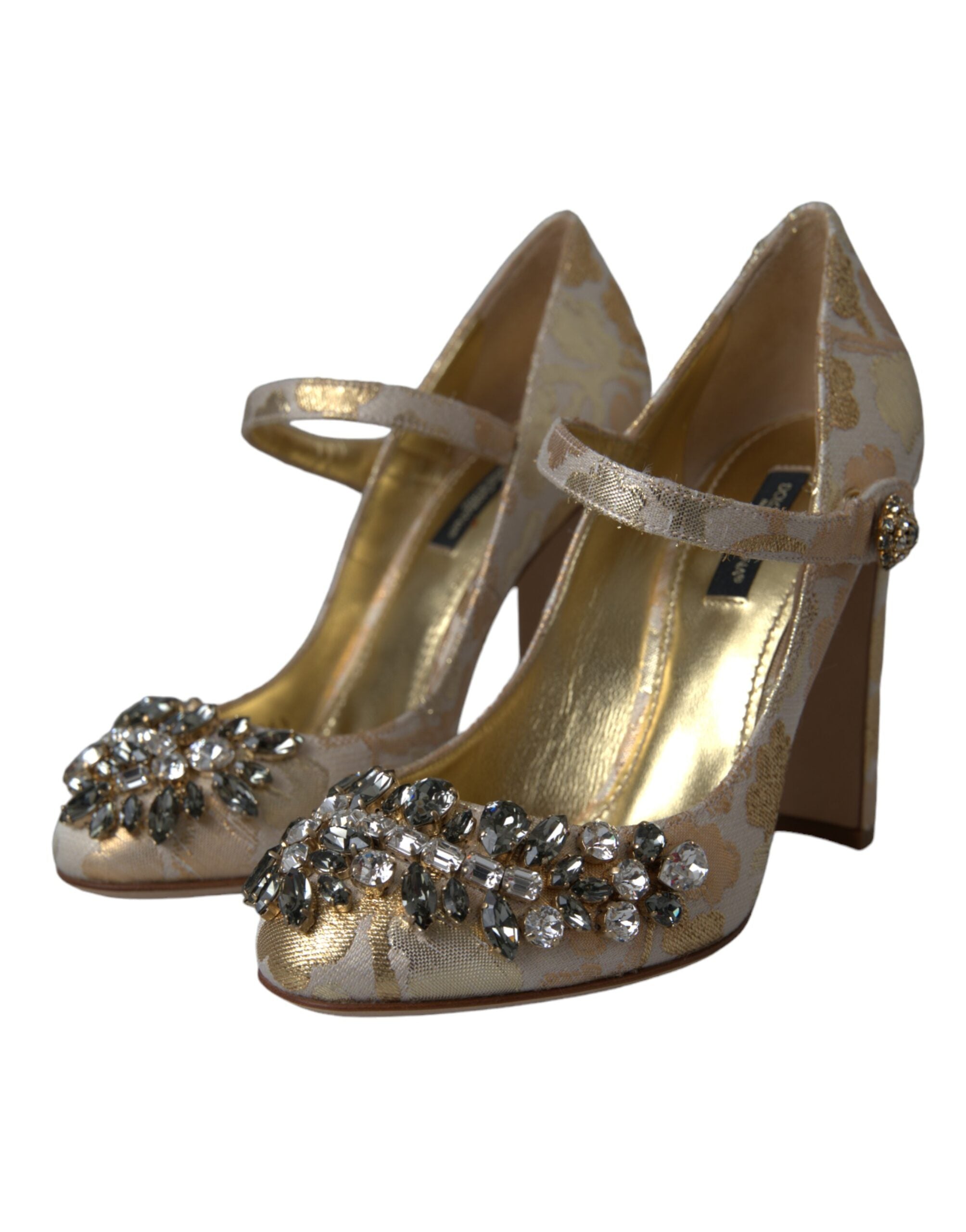 Dolce & Gabbana Gold Jacquard Crystal Mary Janes Pumps Women's Shoes