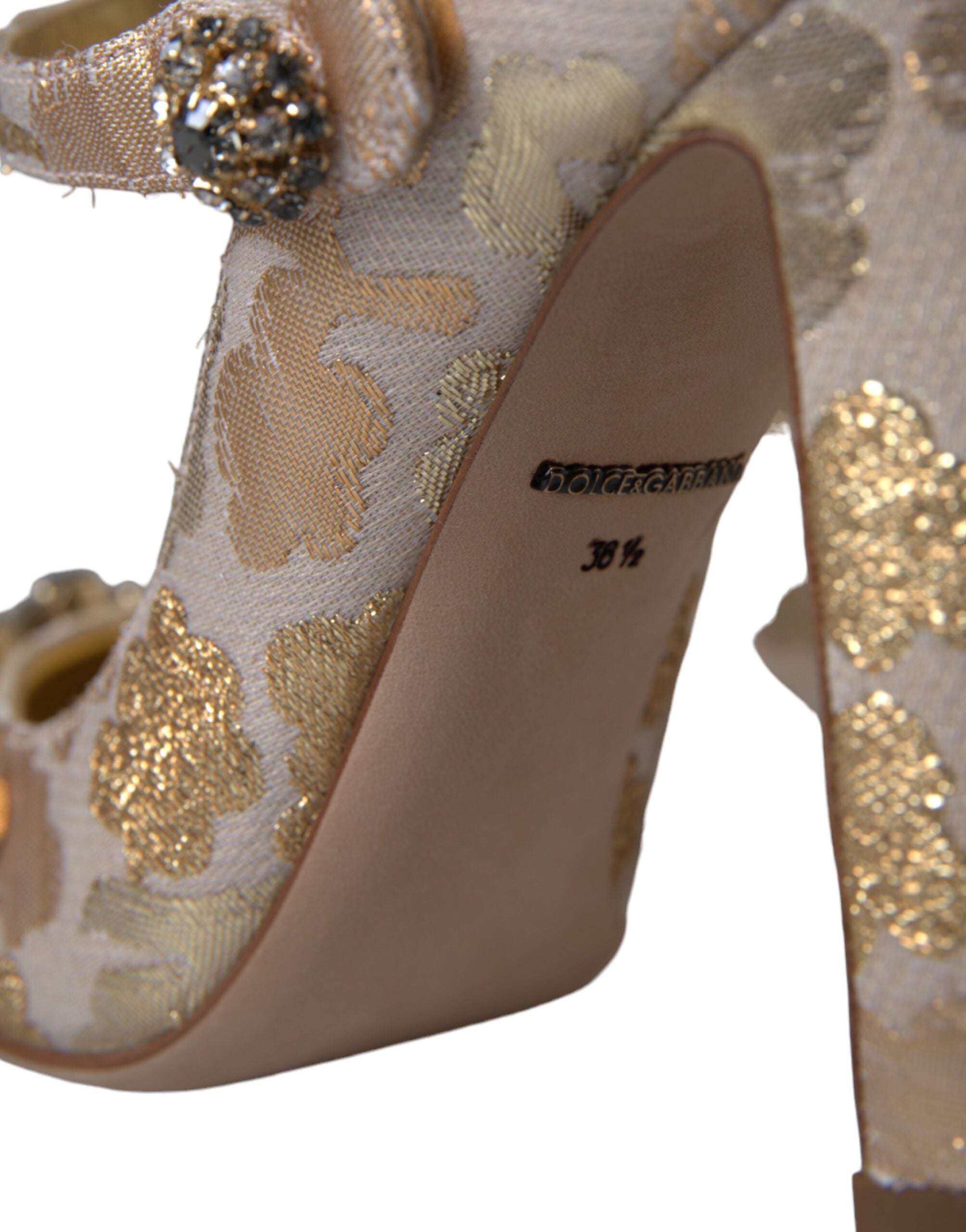 Dolce & Gabbana Gold Jacquard Crystal Mary Janes Pumps Women's Shoes