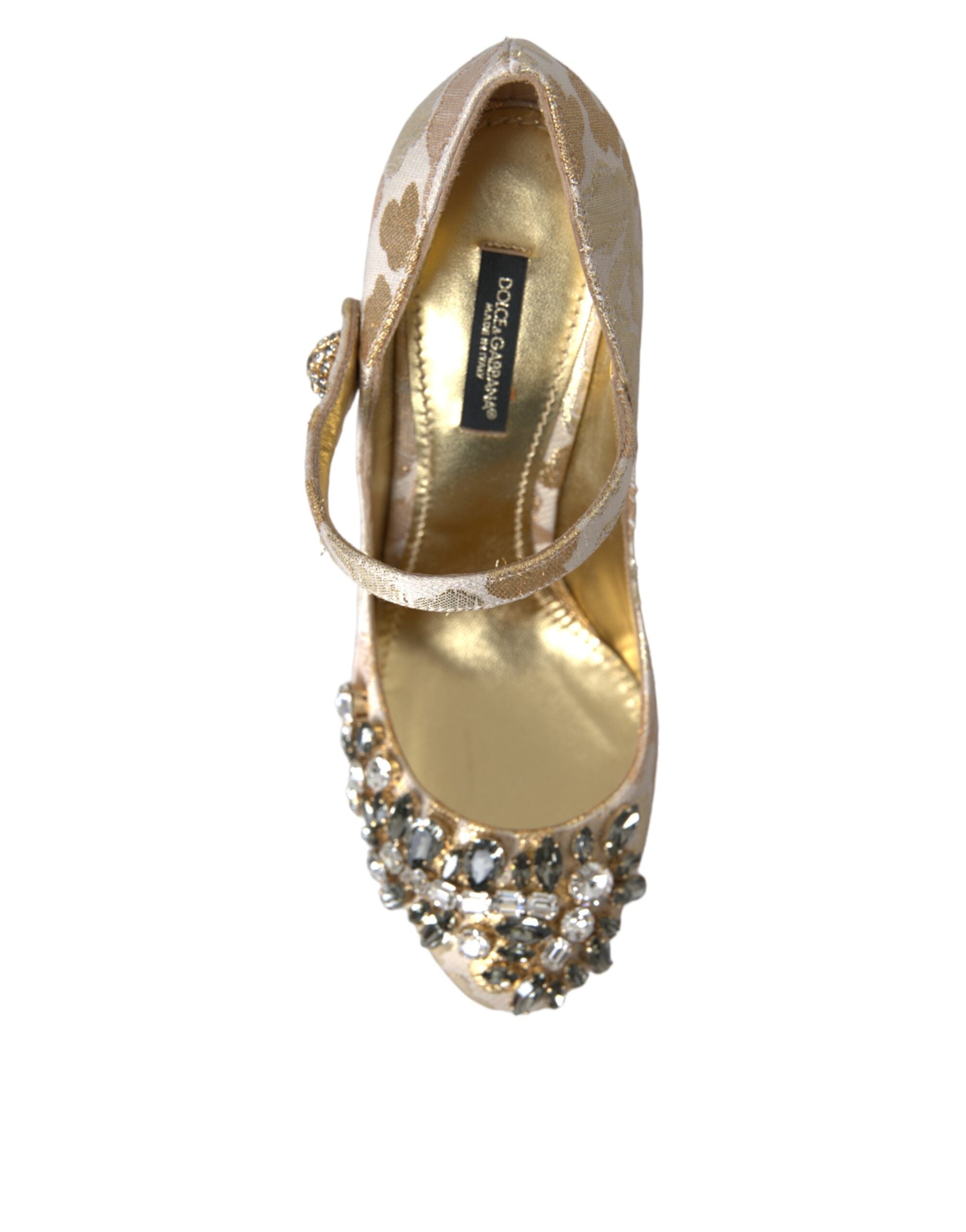 Dolce & Gabbana Gold Jacquard Crystal Mary Janes Pumps Women's Shoes