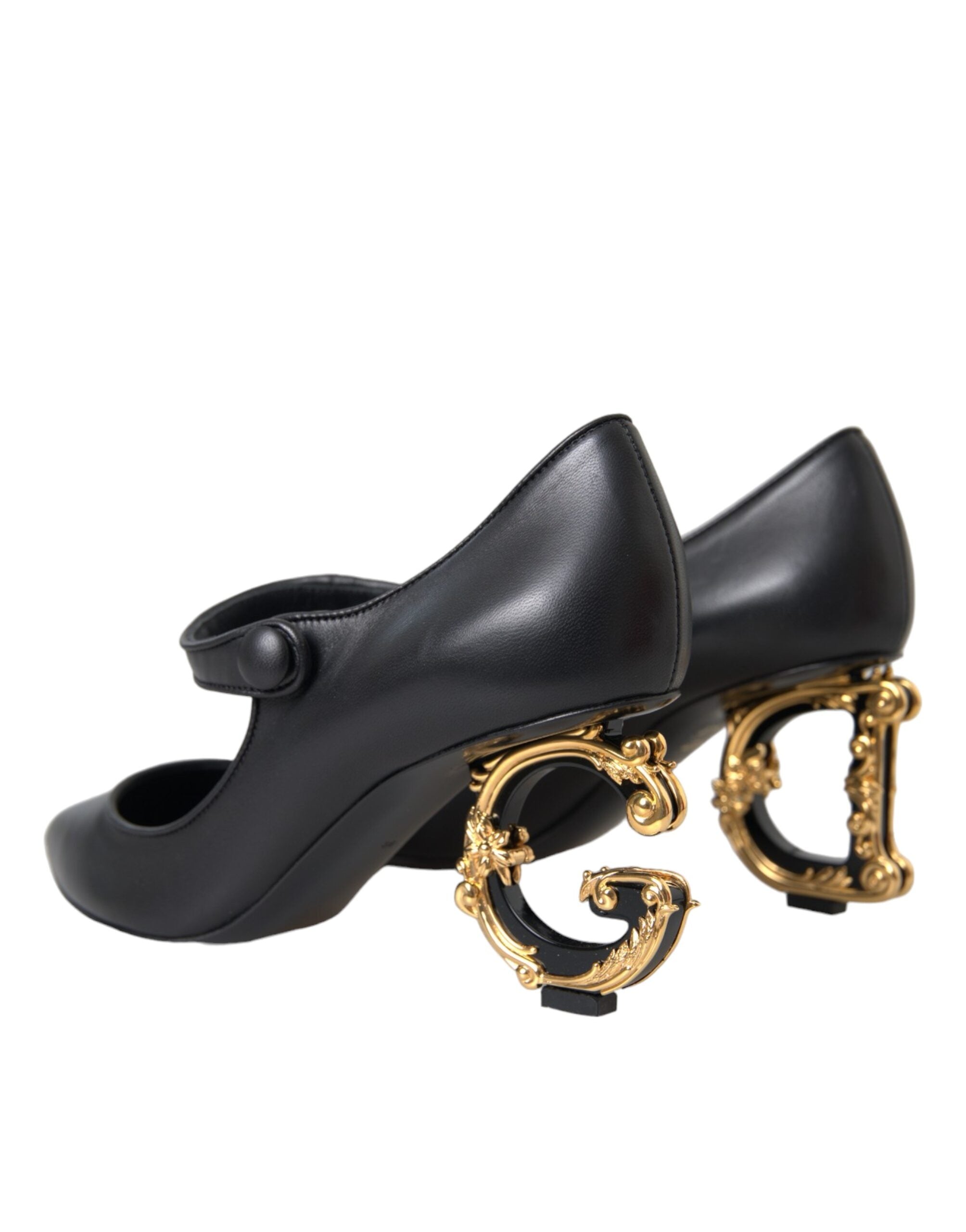 Dolce & Gabbana Black Leather Logo Heels Mary Janes Pumps Women's Shoes