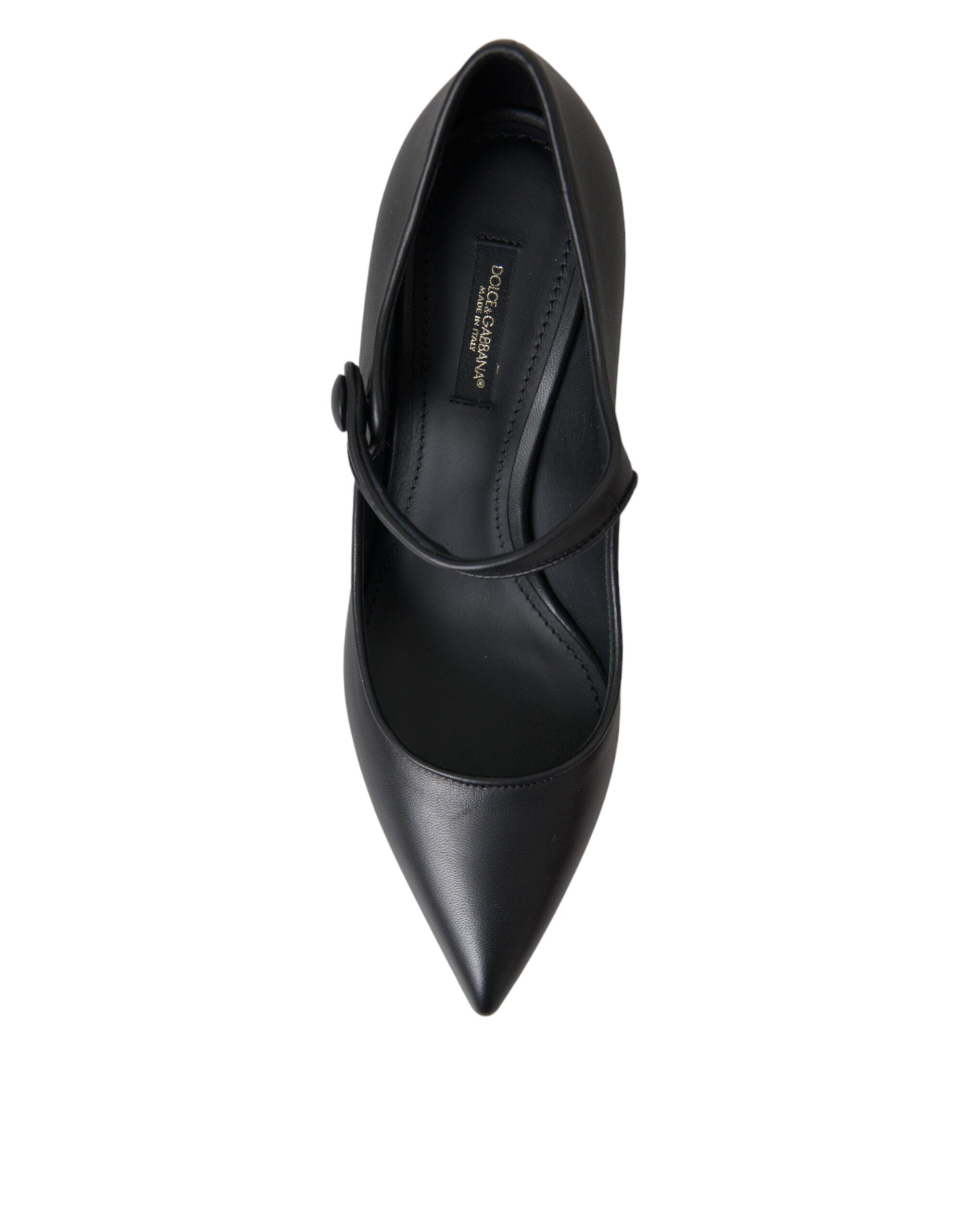 Dolce & Gabbana Black Leather Logo Heels Mary Janes Pumps Women's Shoes