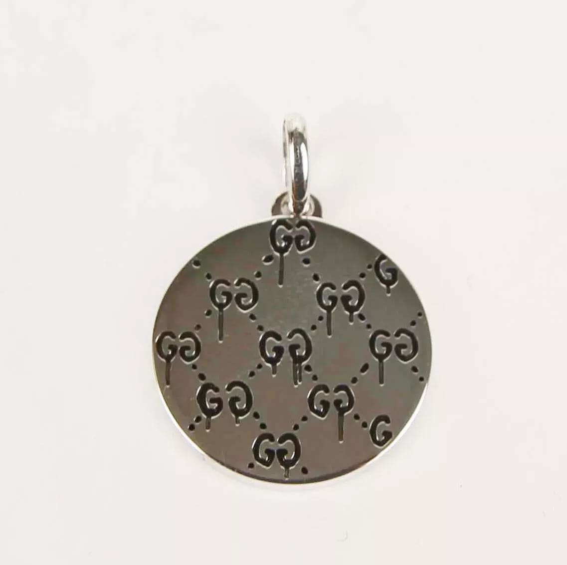 Gucci Red Enamel Round Silver Pendant Charm w/Diamond Motif