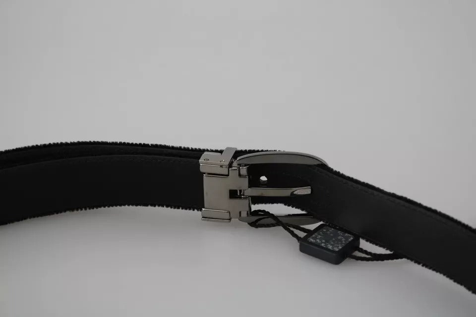 Dolce & Gabbana Black Velvet Silver Tone Metal Buckle Men Men's Belt
