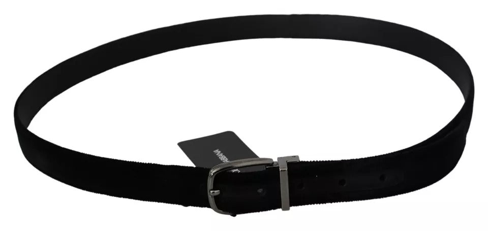Dolce & Gabbana Black Velvet Silver Tone Metal Buckle Men Men's Belt