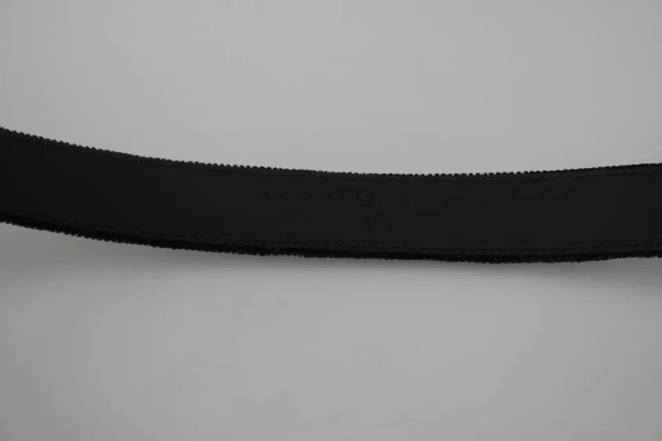 Dolce & Gabbana Black Velvet Silver Tone Metal Buckle Men Men's Belt