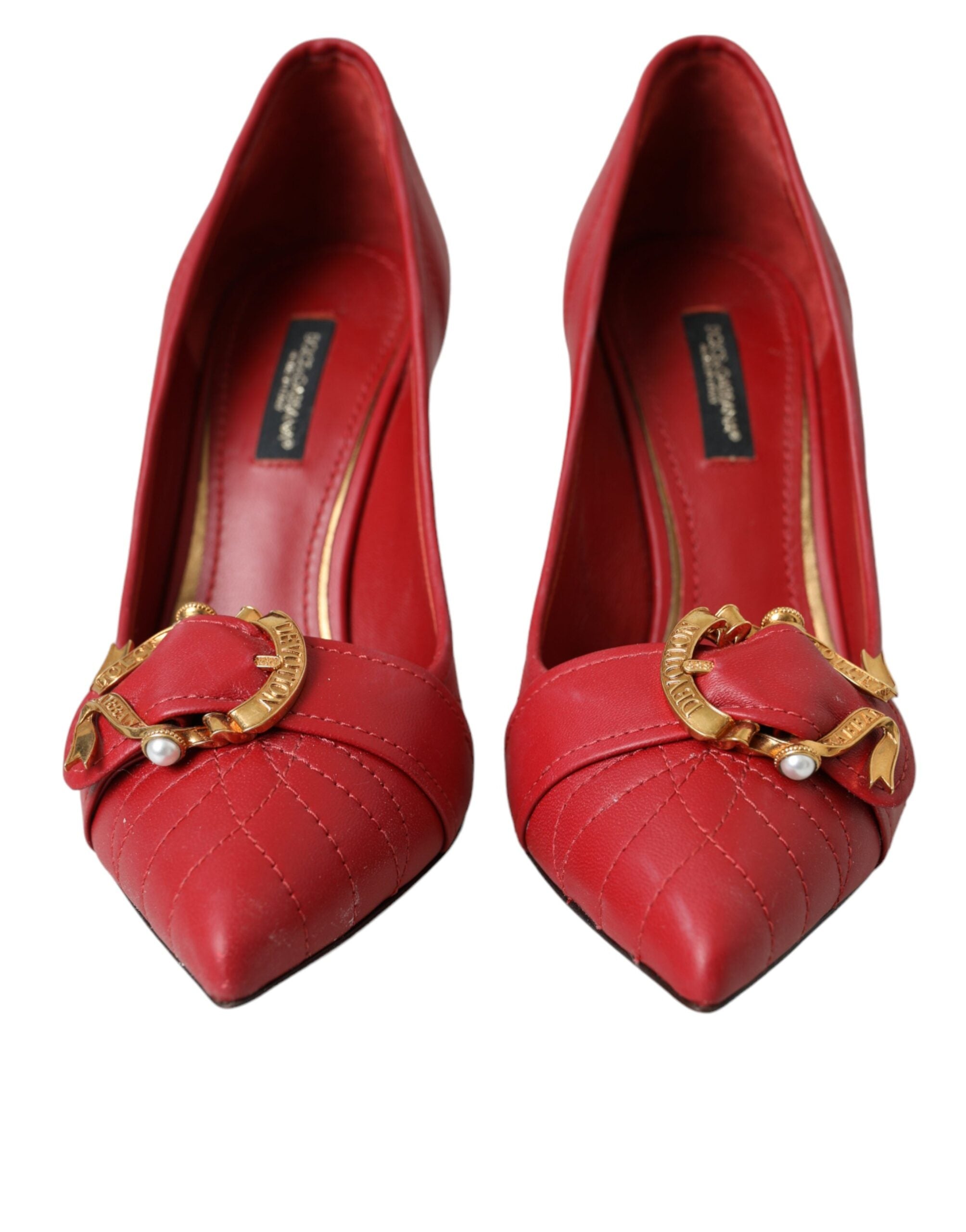 Dolce & Gabbana Red Devotion Leather Heels Pumps Women's Shoes