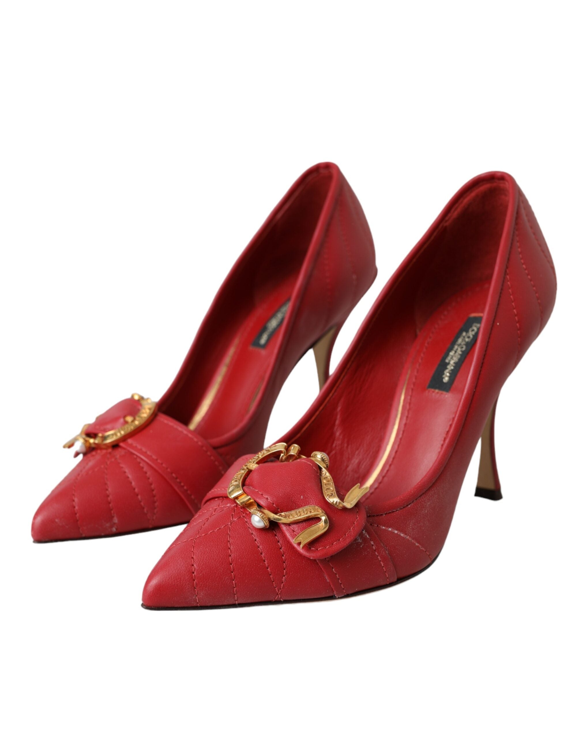 Dolce & Gabbana Red Devotion Leather Heels Pumps Women's Shoes