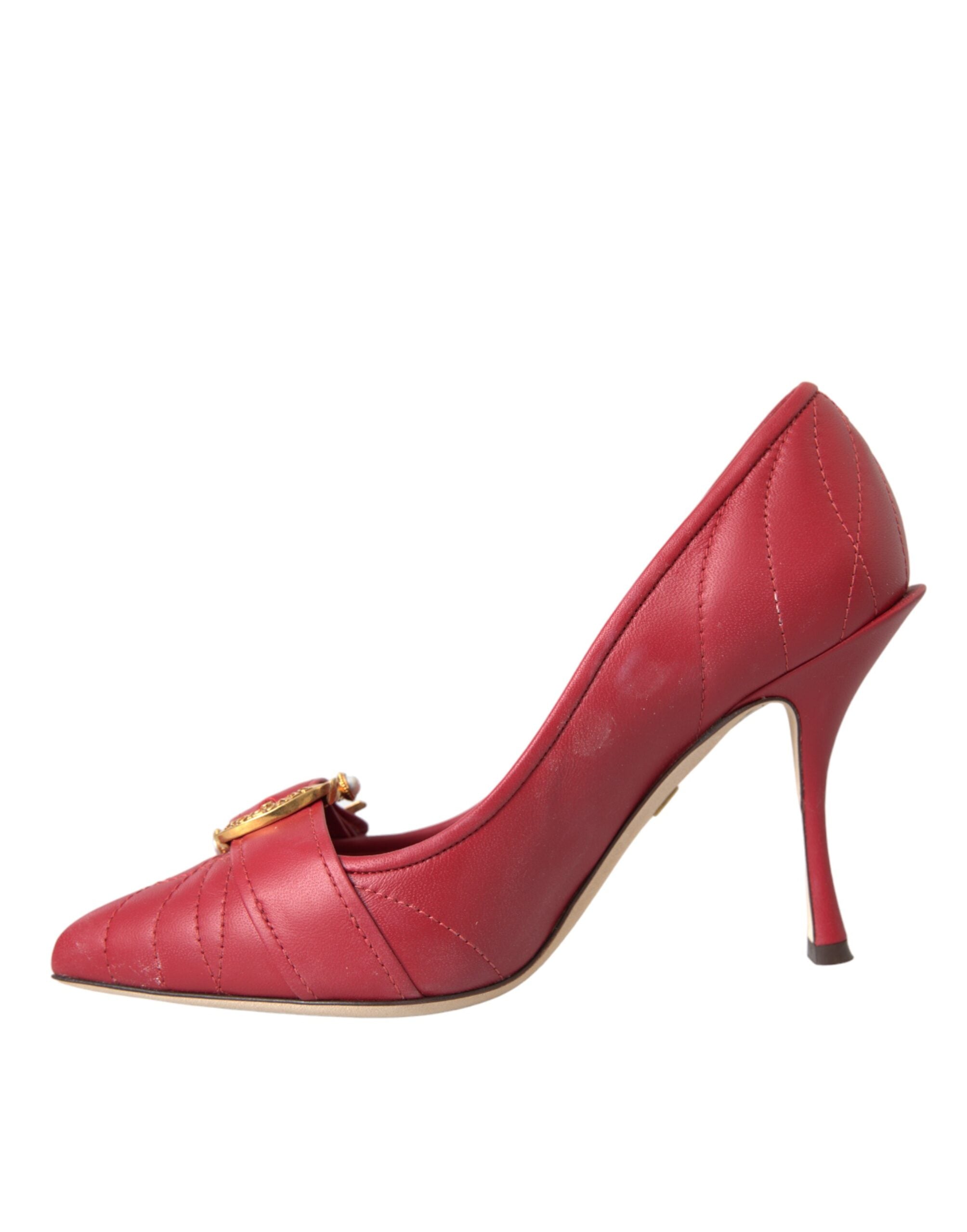 Dolce & Gabbana Red Devotion Leather Heels Pumps Women's Shoes