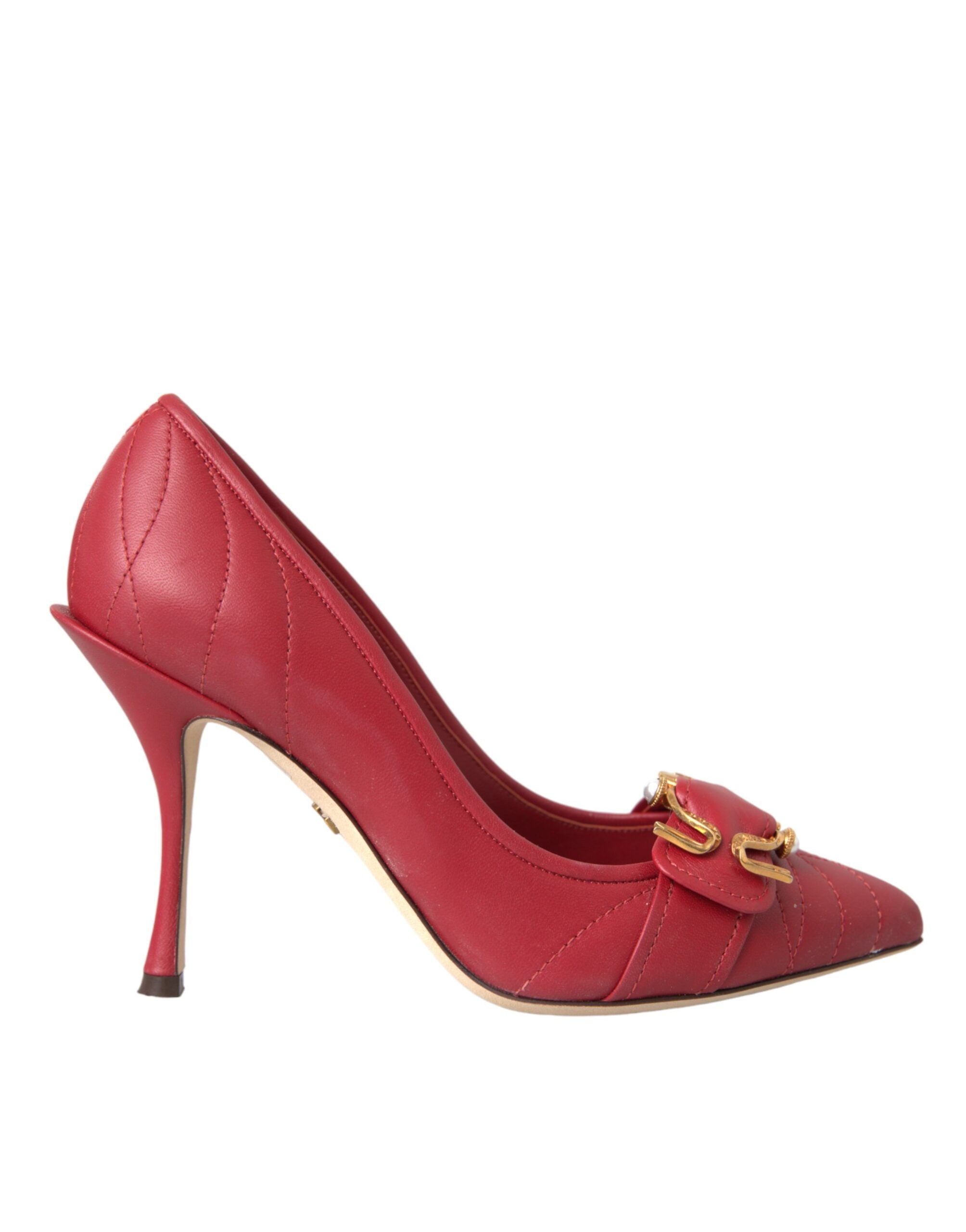 Dolce & Gabbana Red Devotion Leather Heels Pumps Women's Shoes