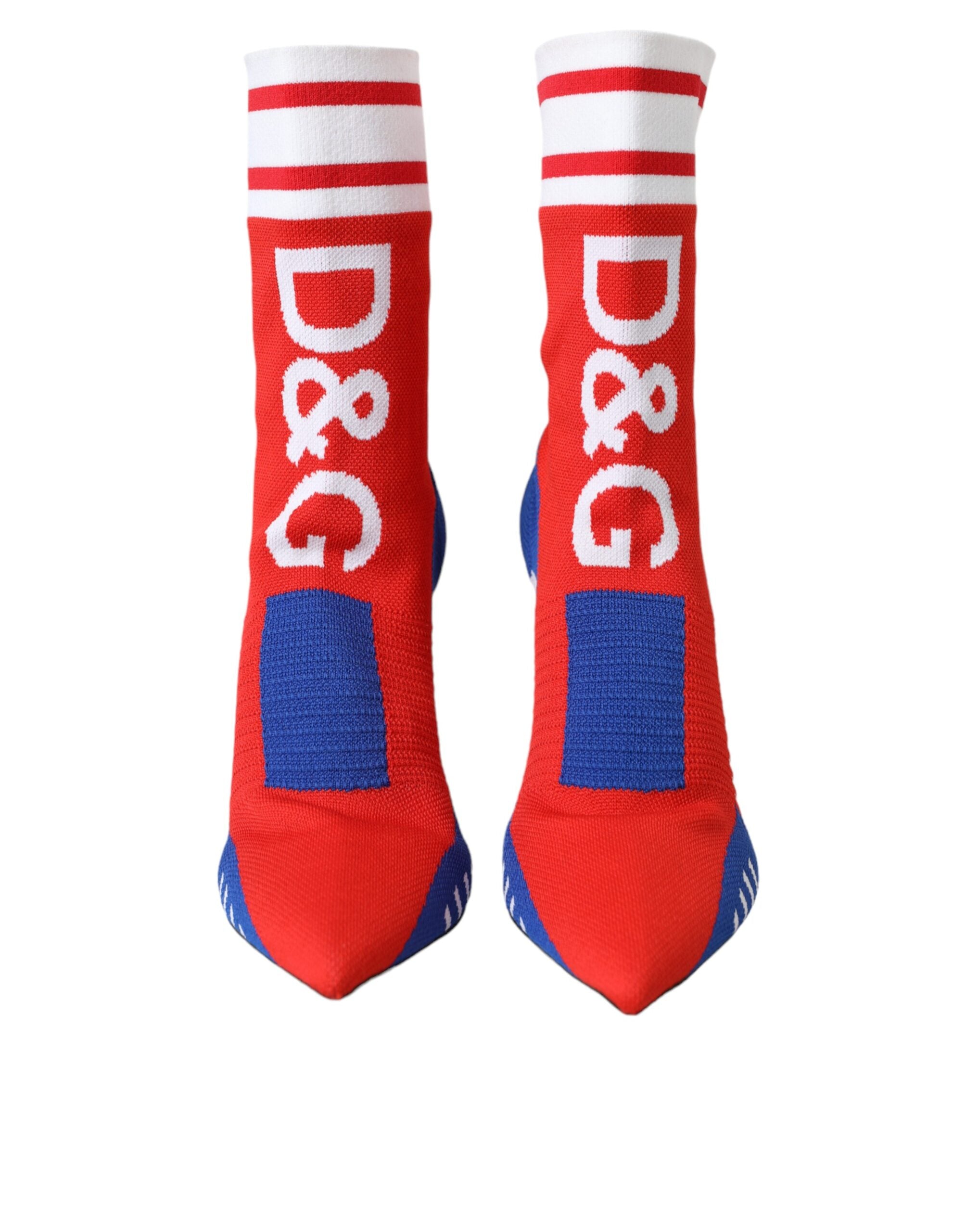Dolce & Gabbana Red Blue Stretch Sock Style Ankle Boots Logo Women's Shoes