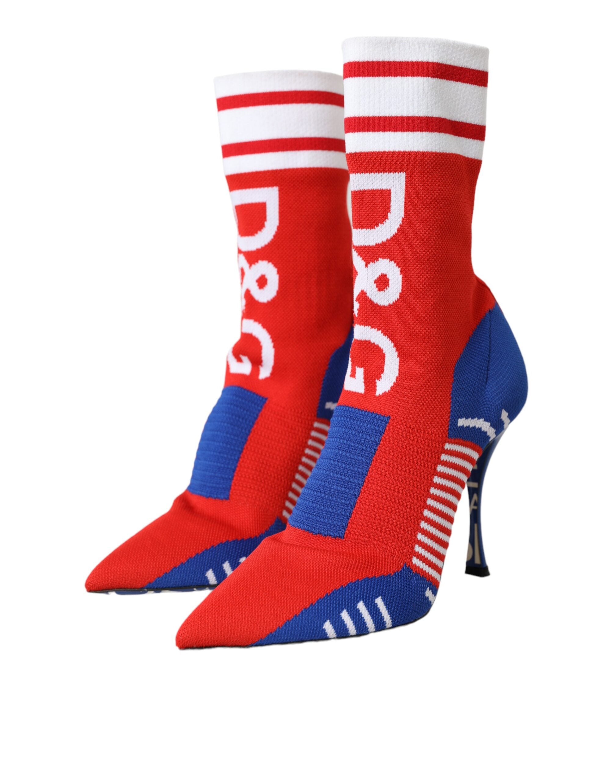 Dolce & Gabbana Red Blue Stretch Sock Style Ankle Boots Logo Women's Shoes
