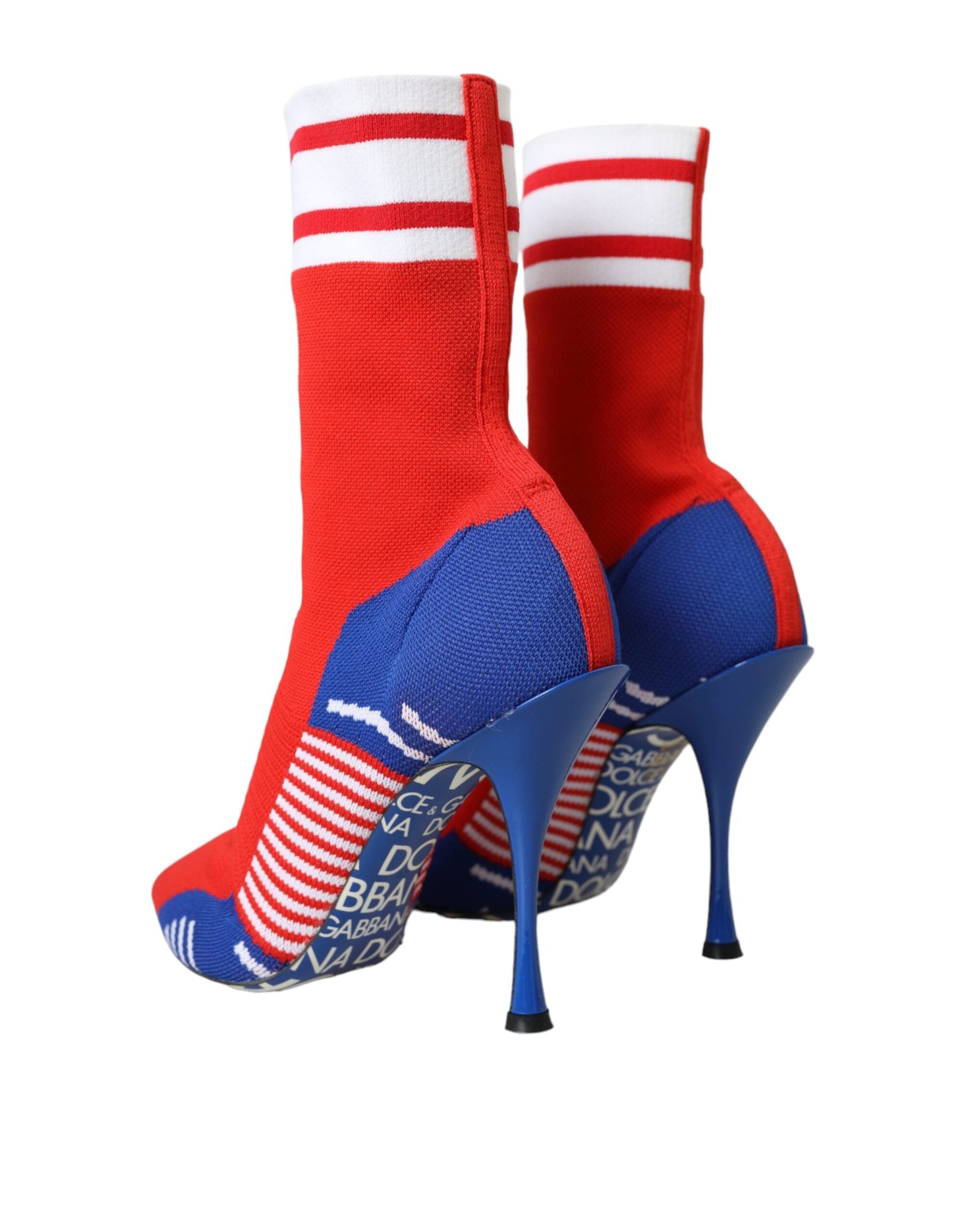 Dolce & Gabbana Red Blue Stretch Sock Style Ankle Boots Logo Women's Shoes