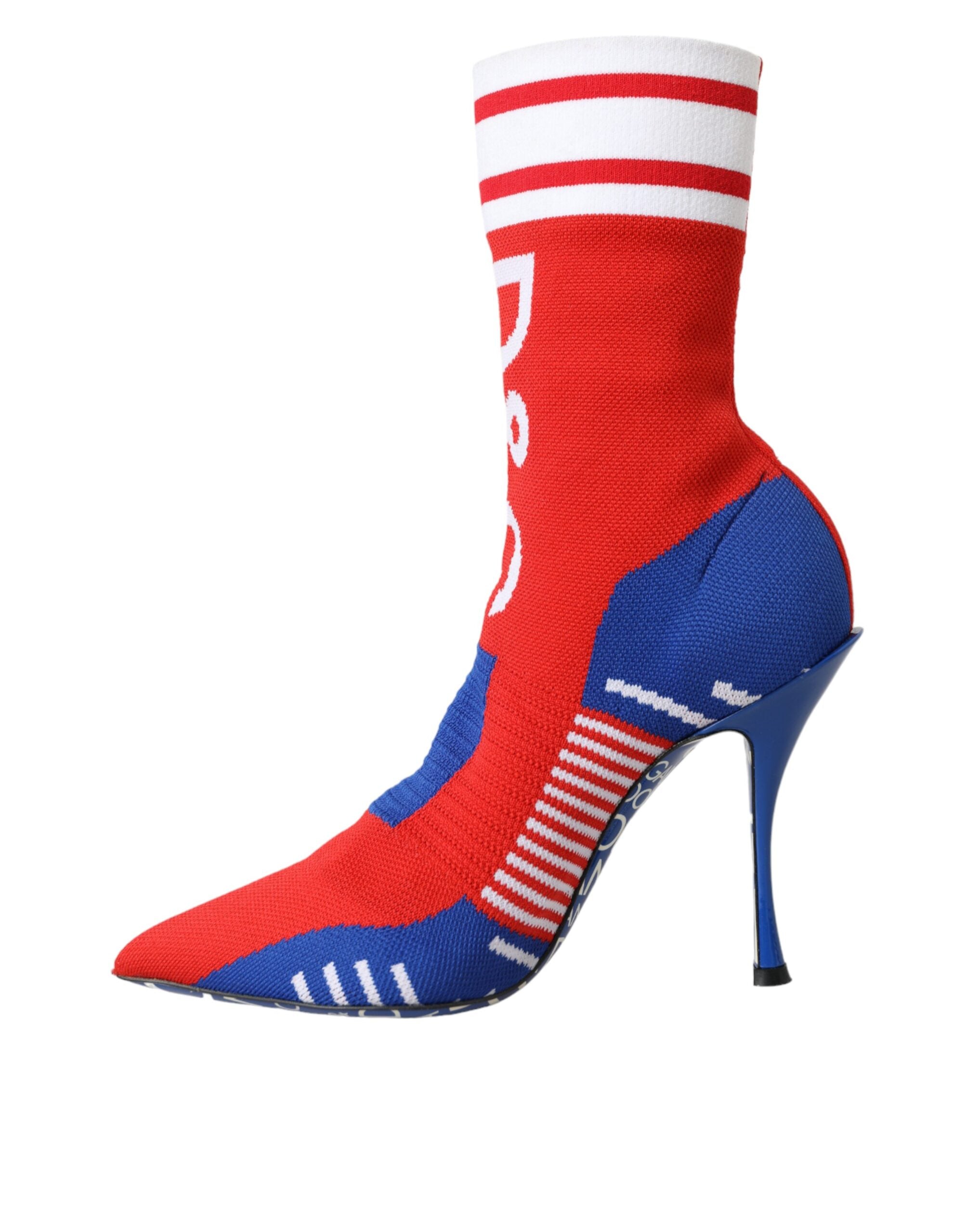Dolce & Gabbana Red Blue Stretch Sock Style Ankle Boots Logo Women's Shoes