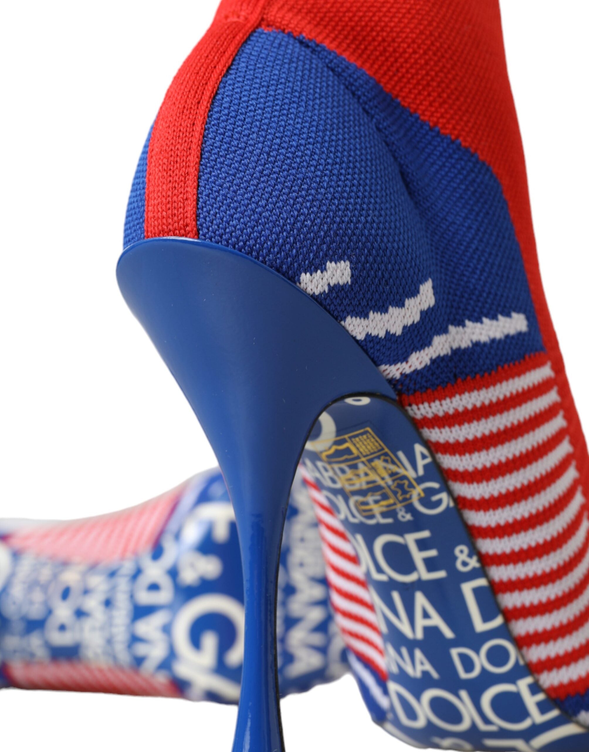 Dolce & Gabbana Red Blue Stretch Sock Style Ankle Boots Logo Women's Shoes (Pre-Owned)