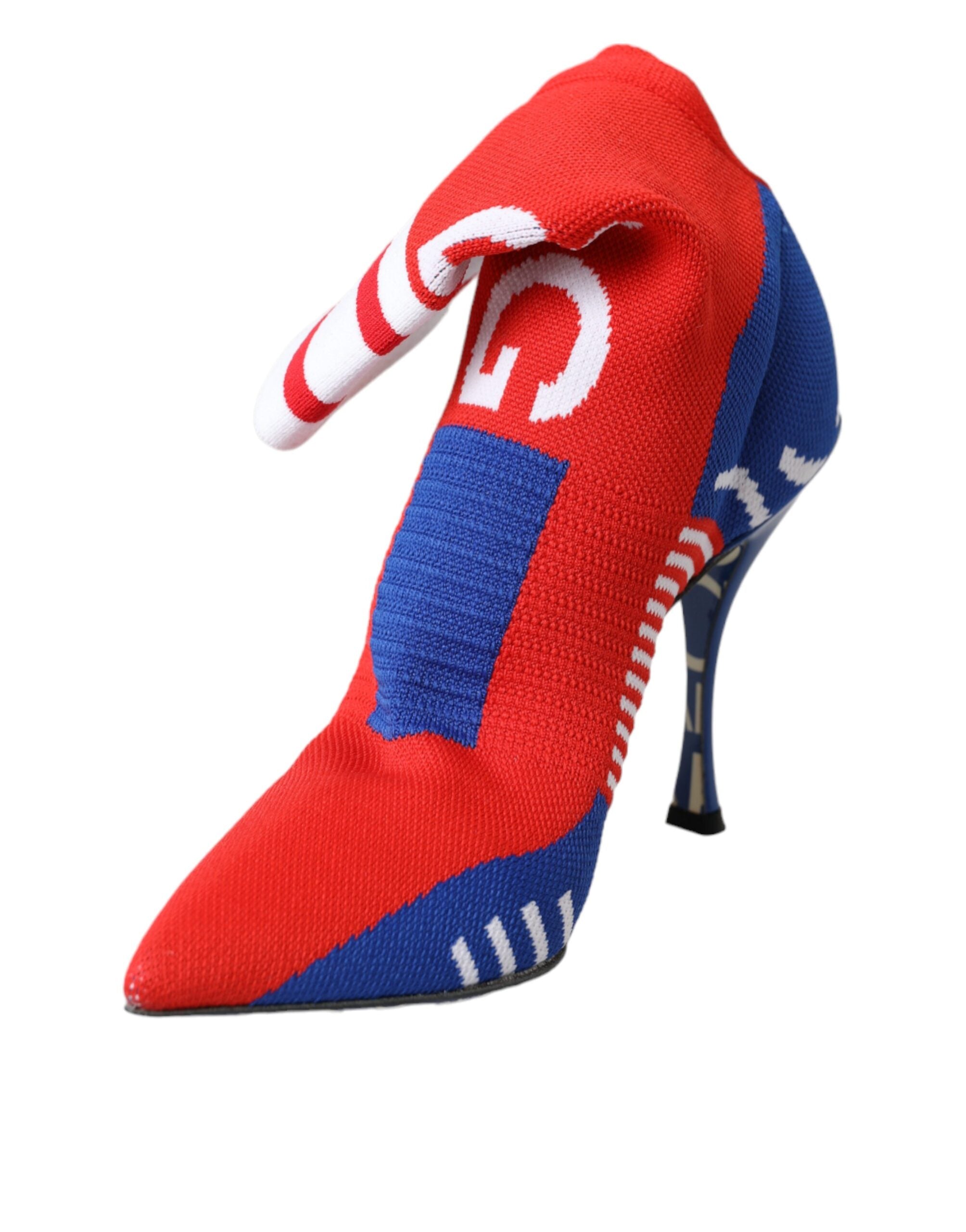 Dolce & Gabbana Red Blue Stretch Sock Style Ankle Boots Logo Women's Shoes (Pre-Owned)
