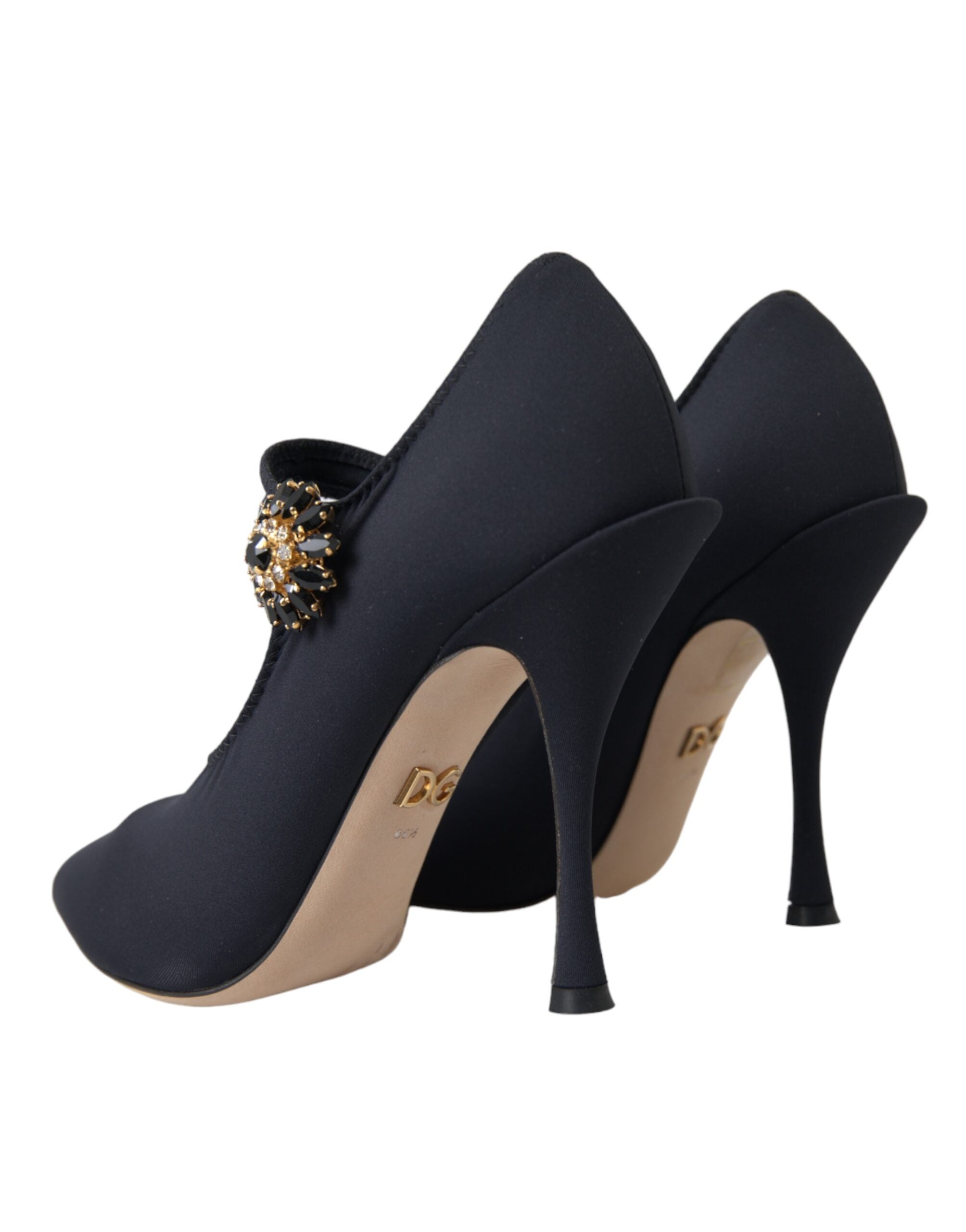 Dolce & Gabbana Black Mary Jane Jersey Crystal Pumps Women's Shoes