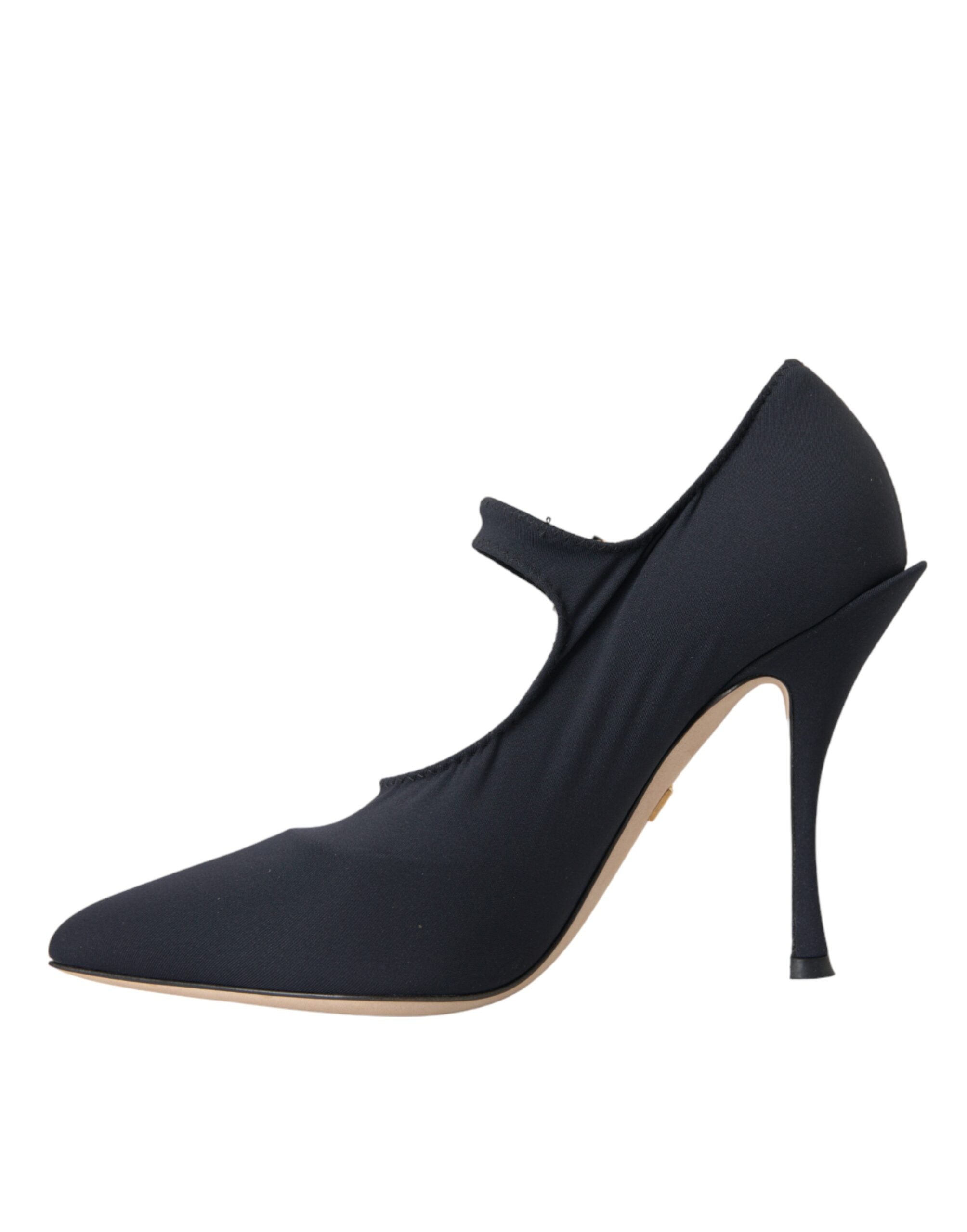 Dolce & Gabbana Black Mary Jane Jersey Crystal Pumps Women's Shoes