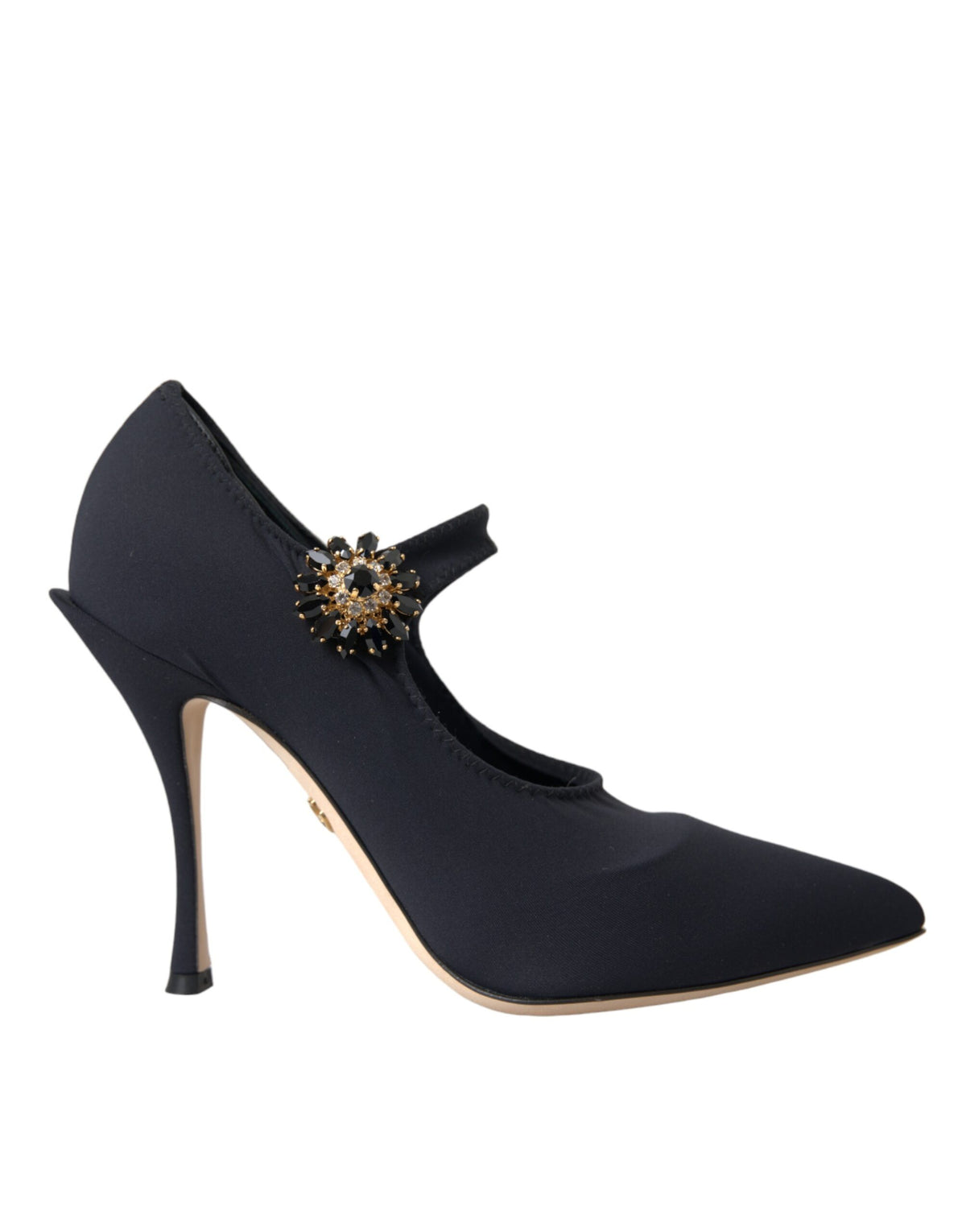 Dolce & Gabbana Black Mary Jane Jersey Crystal Pumps Women's Shoes