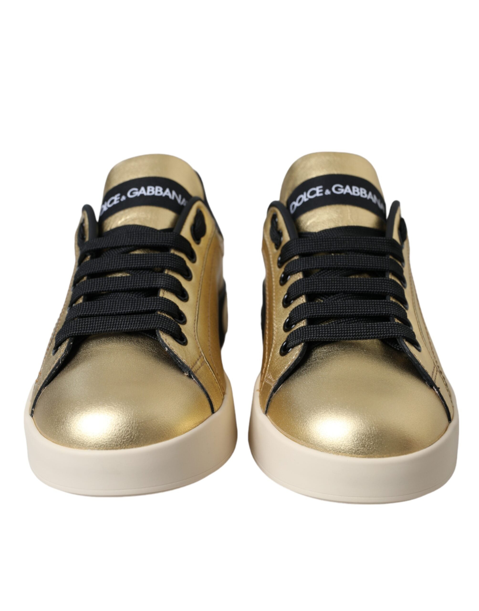 Dolce & Gabbana Gold Portofino Calf Leather Sneakers Women Women's Shoes