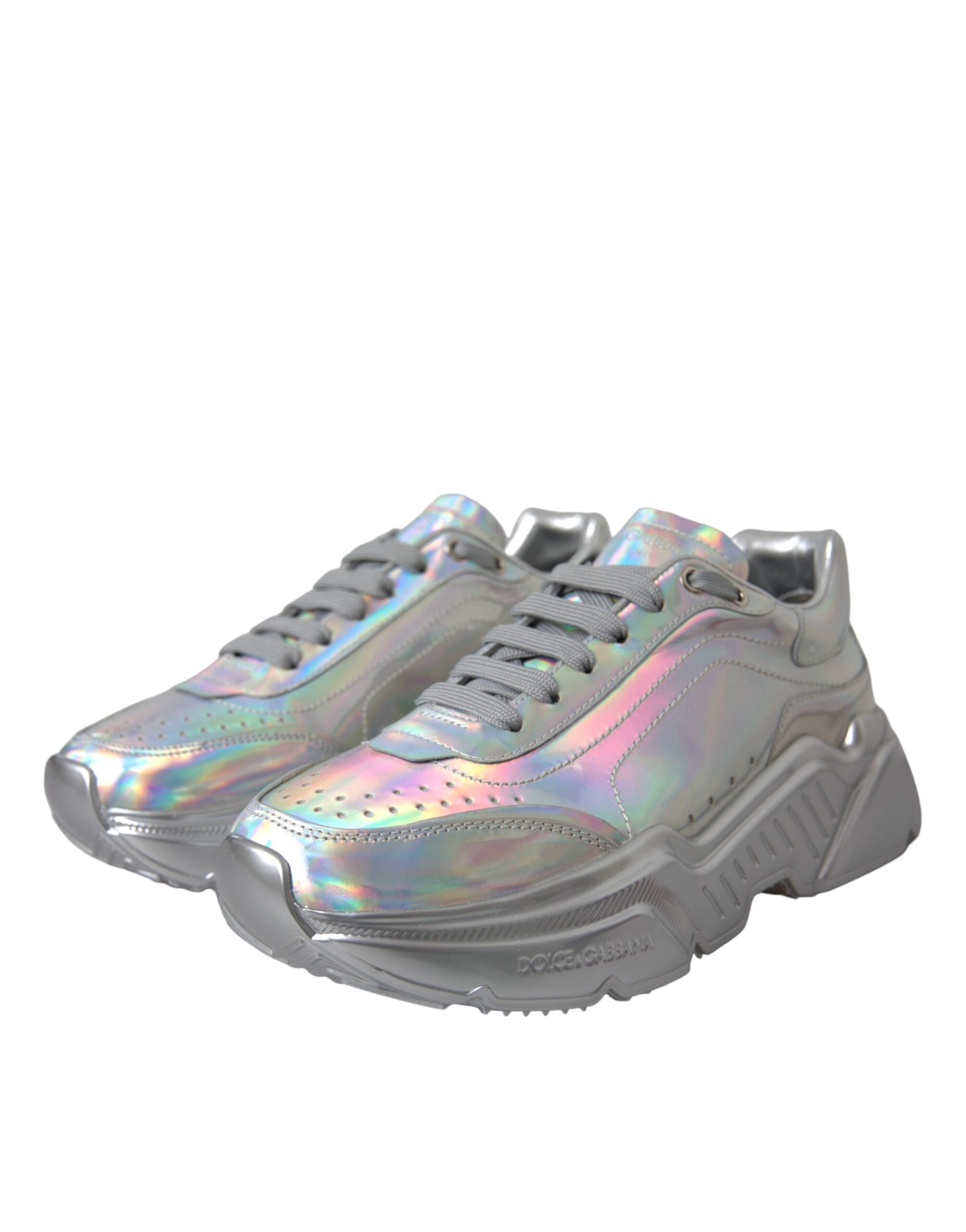 Dolce & Gabbana Silver Iridescent DAYMASTER Leather Sneakers Women's Shoes