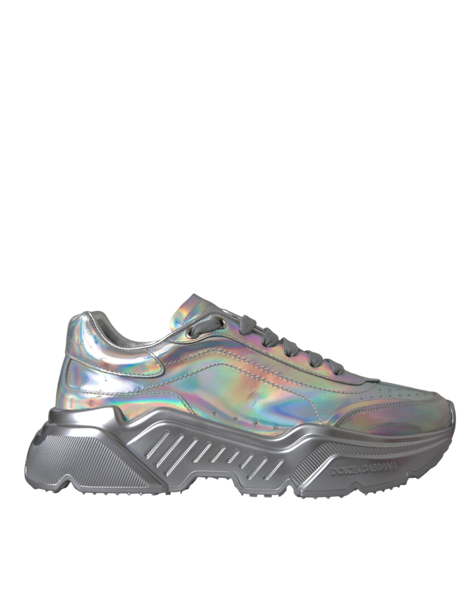 Dolce & Gabbana Silver Iridescent DAYMASTER Leather Sneakers Women's Shoes