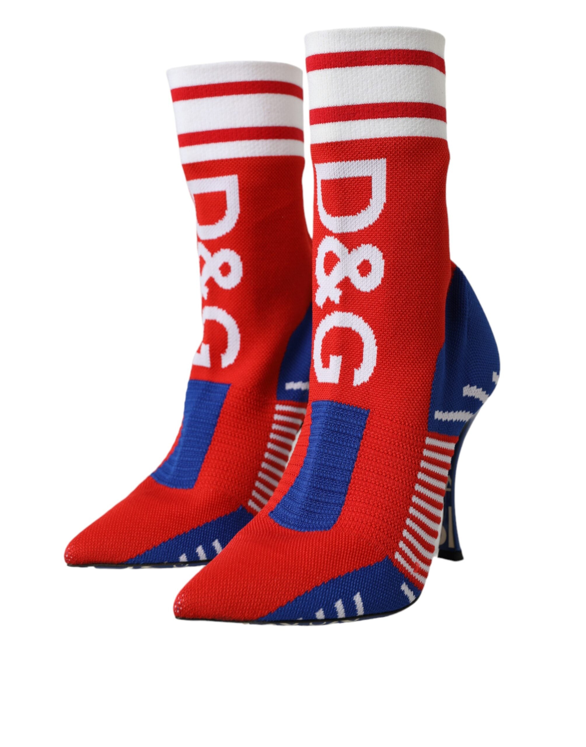 Dolce & Gabbana Red Blue Stretch Sock Style Short Boots Logo Women's Shoes