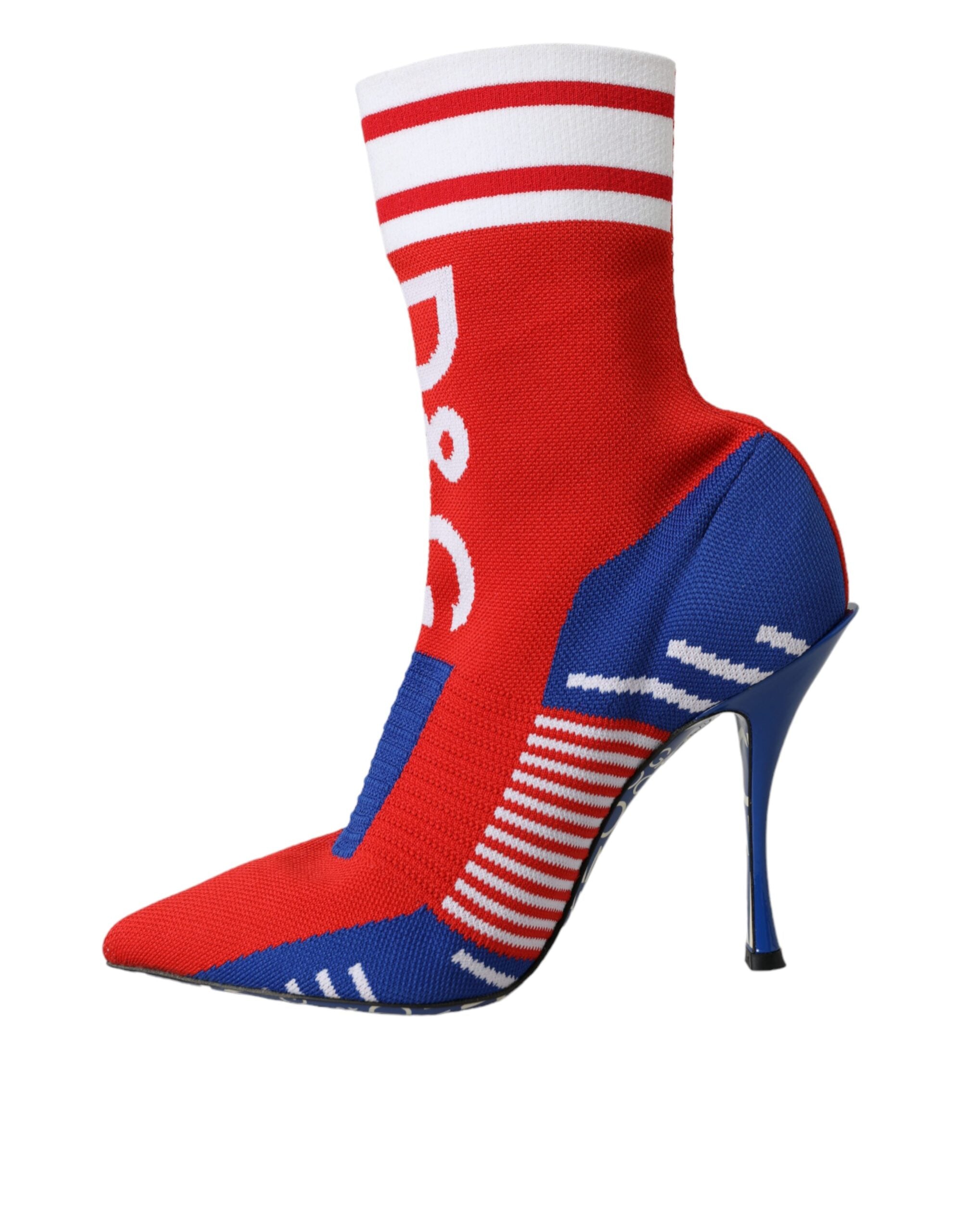 Dolce & Gabbana Red Blue Stretch Sock Style Short Boots Logo Women's Shoes