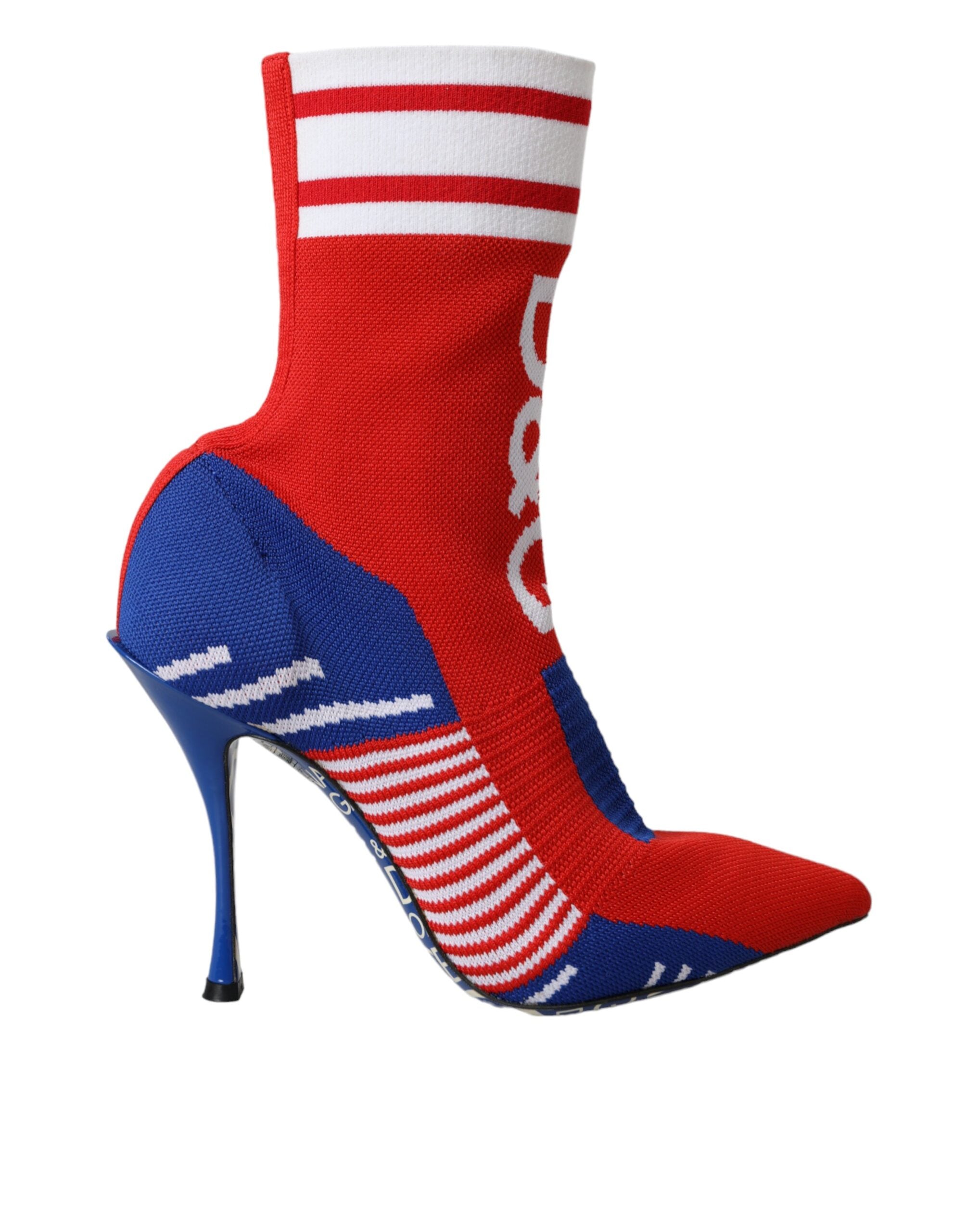 Dolce & Gabbana Red Blue Stretch Sock Style Short Boots Logo Women's Shoes