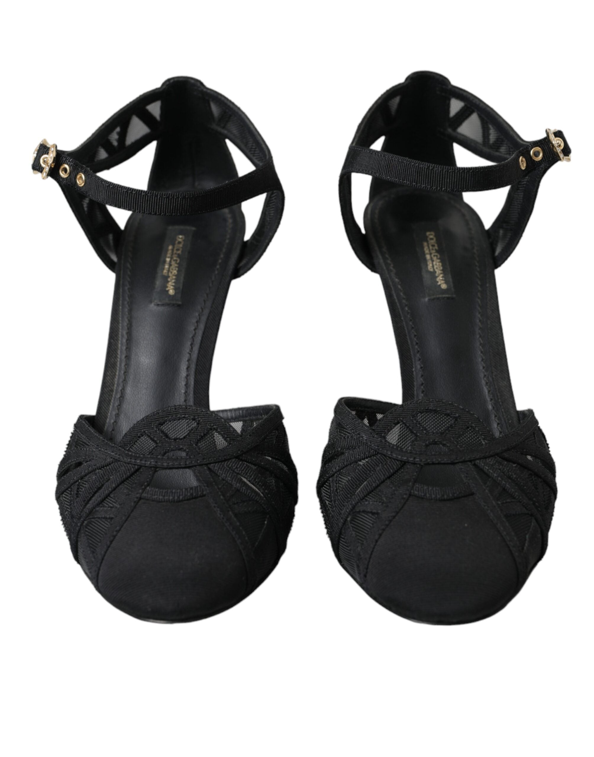 Dolce & Gabbana Black Mesh Ankle Strap Heels Sandals Women's Shoes (Pre-Owned)