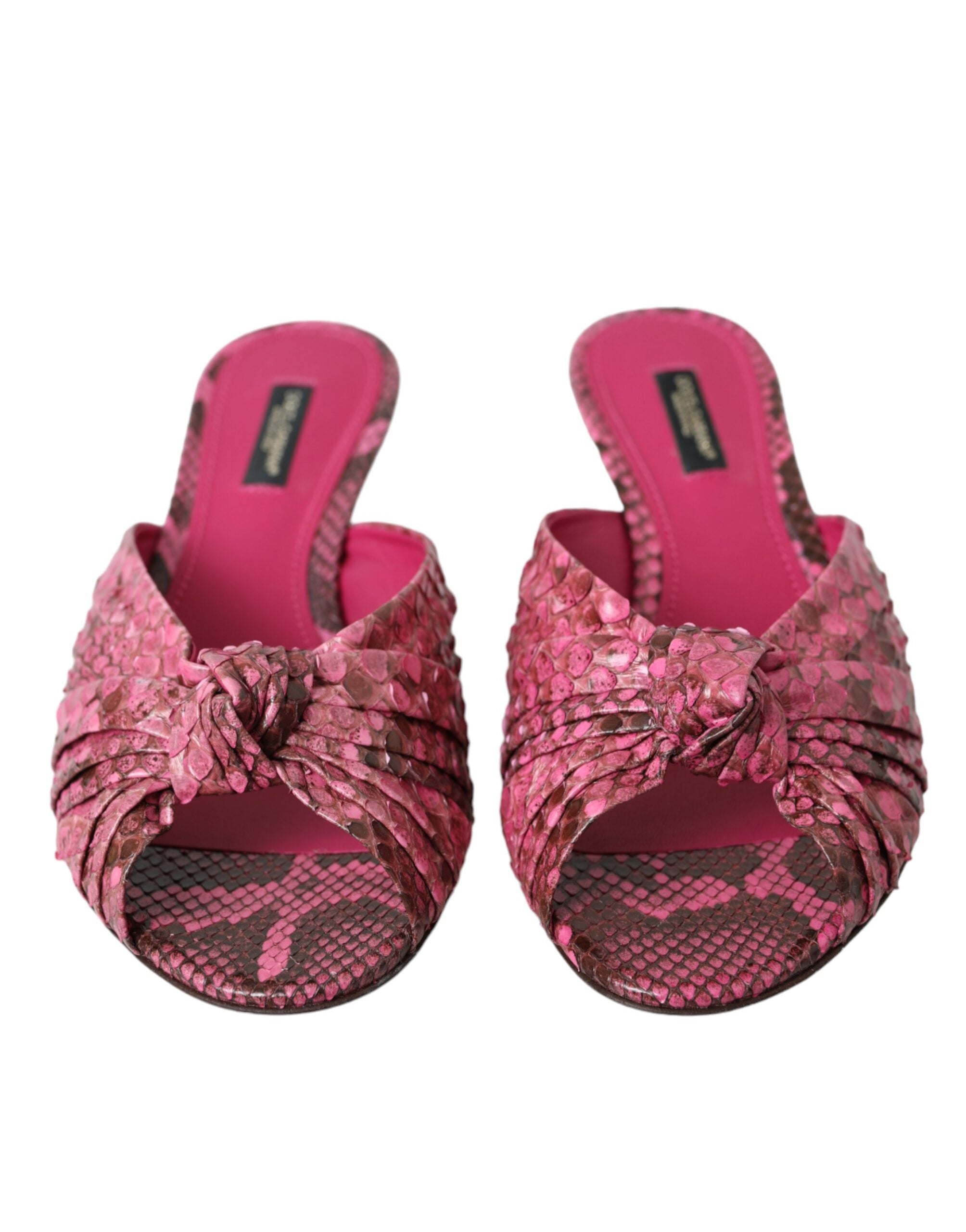 Dolce & Gabbana Pink Exotic Leather Kitten Heels Slides Women's Shoes