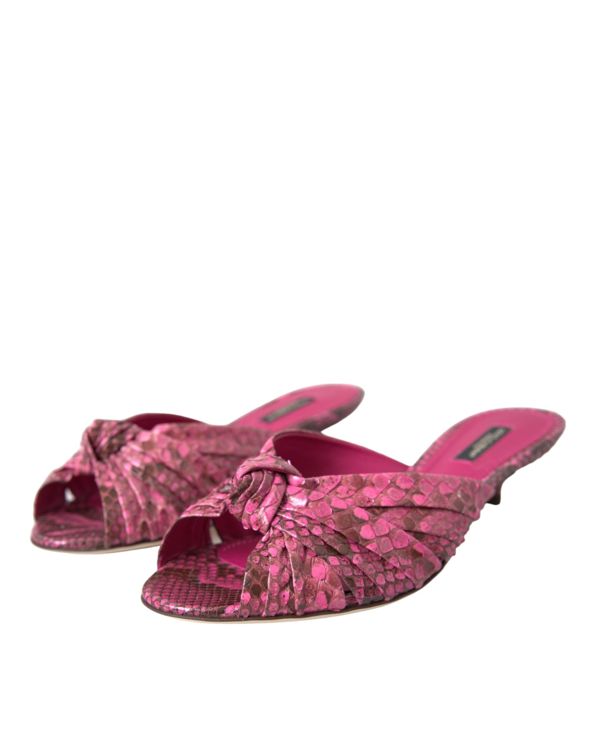 Dolce & Gabbana Pink Exotic Leather Kitten Heels Slides Women's Shoes