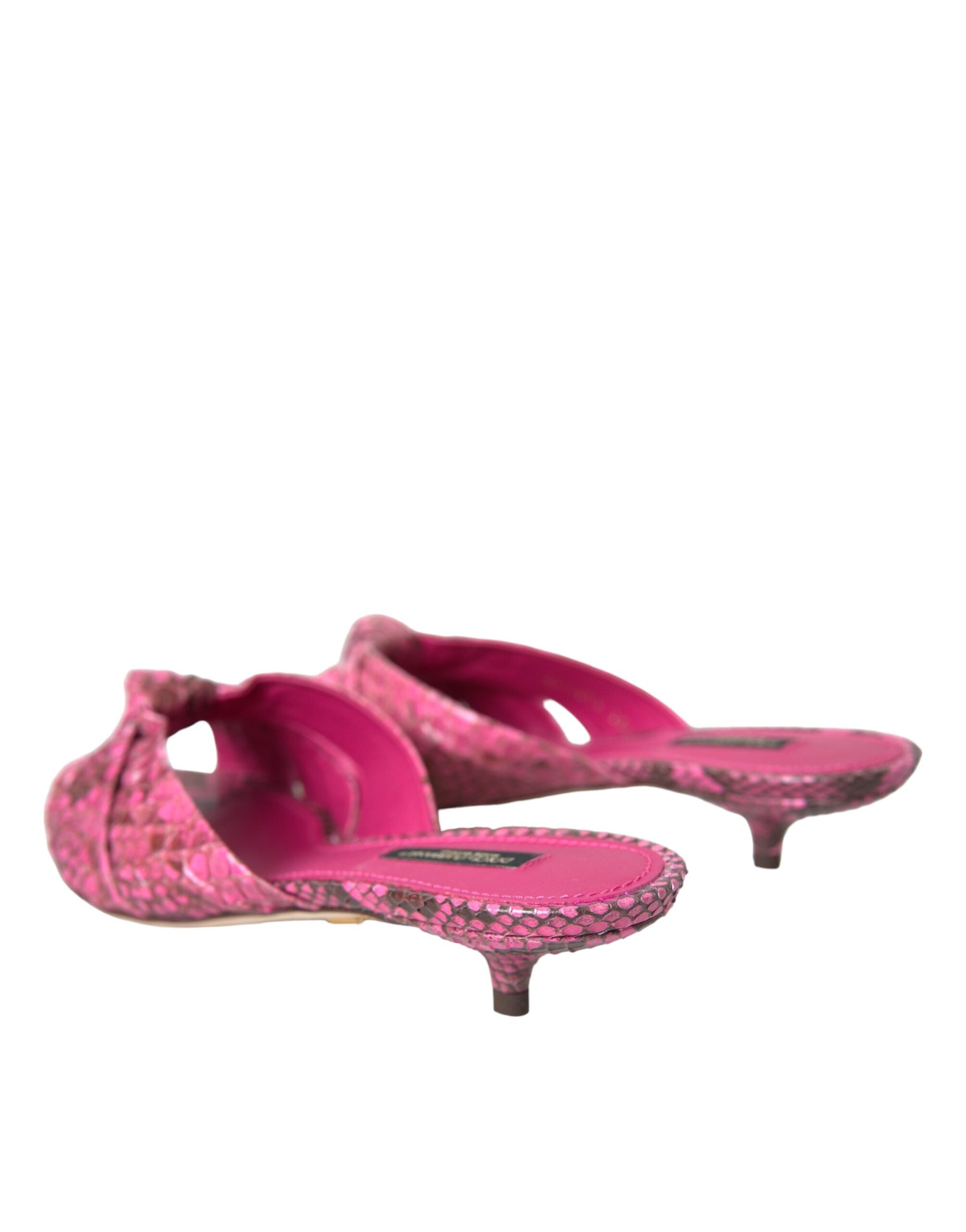Dolce & Gabbana Pink Exotic Leather Kitten Heels Slides Women's Shoes